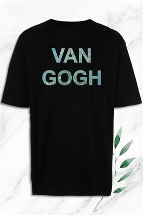 Unisex Siyah Oversize Art Van Gogh Badem Çiçekleri Baskılı Tişört OVR 37