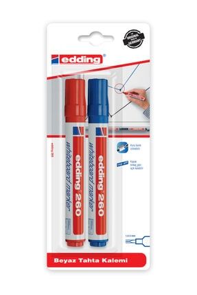 260 Beyaz Yazı Tahtası Kalemi 1.5-3mm 2 Li Kırmızı Mavi EDDING-ED260B20203