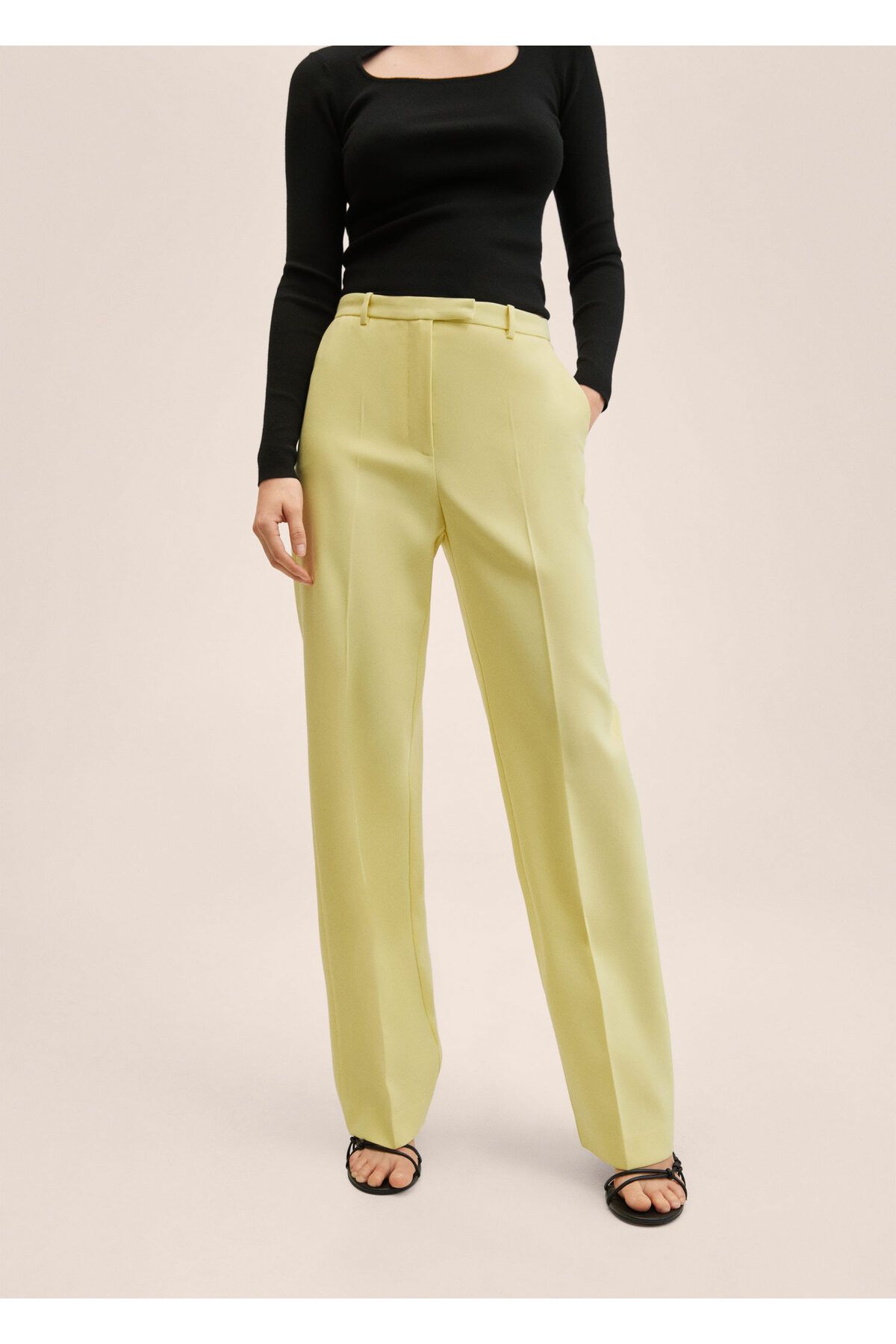 MANGO Women s Pastel Yellow Pants Trendyol
