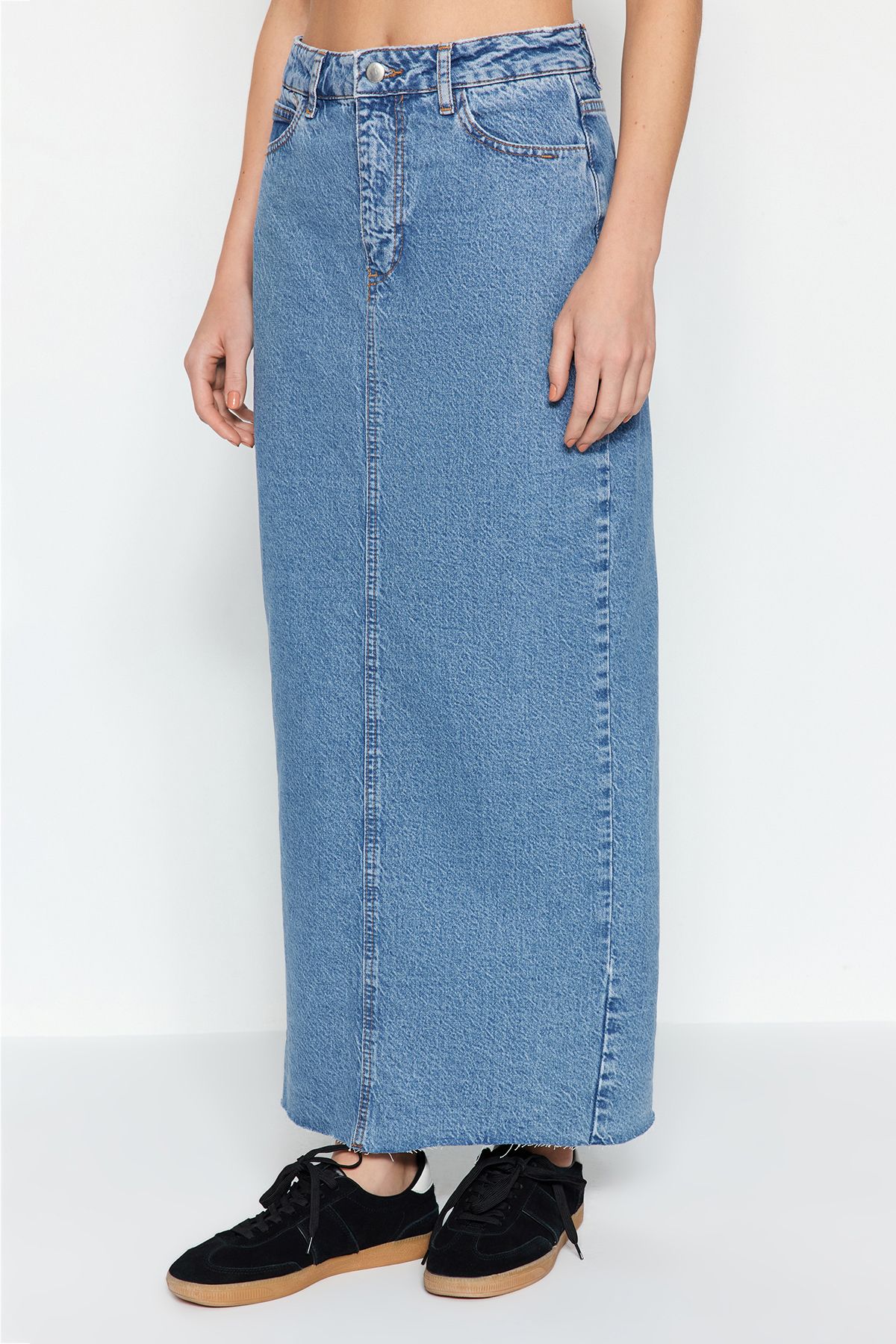 Denim maxi deals skirt elastic waist