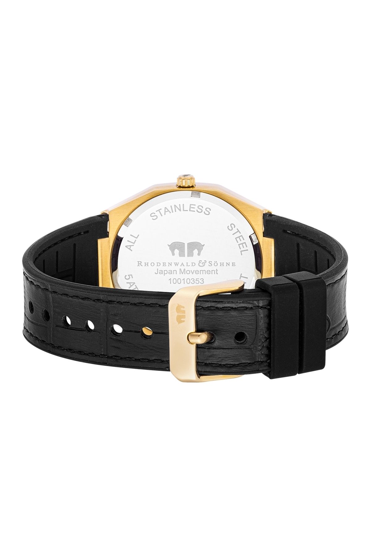 Rhodenwald & Söhne-Quarzuhr Herren Quarzuhr gelbgold Echtleder/Silikon schwarz 4