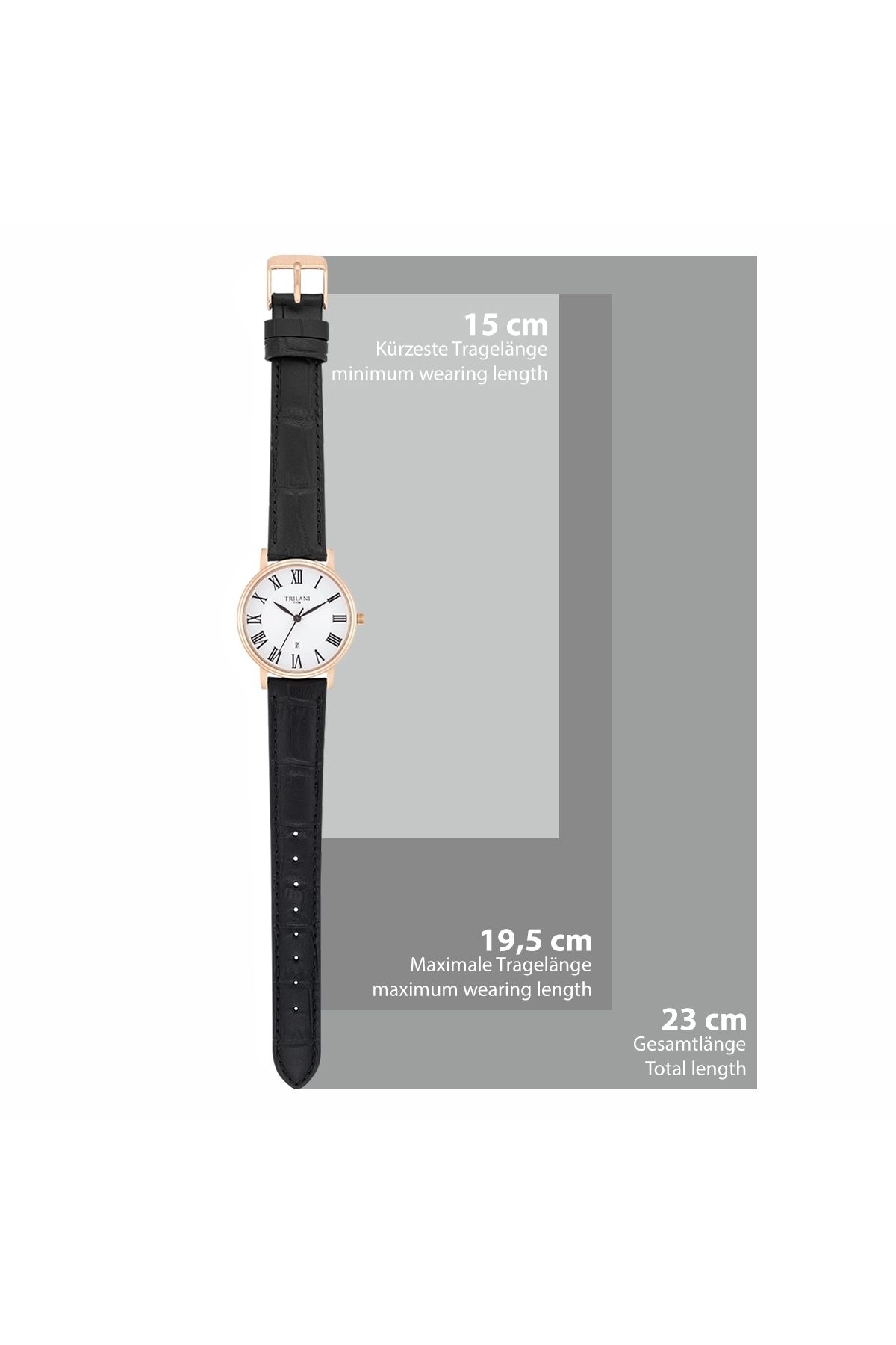 Trilani-Quarzuhr Damen Quarzuhr roségold Echtleder schwarz 6