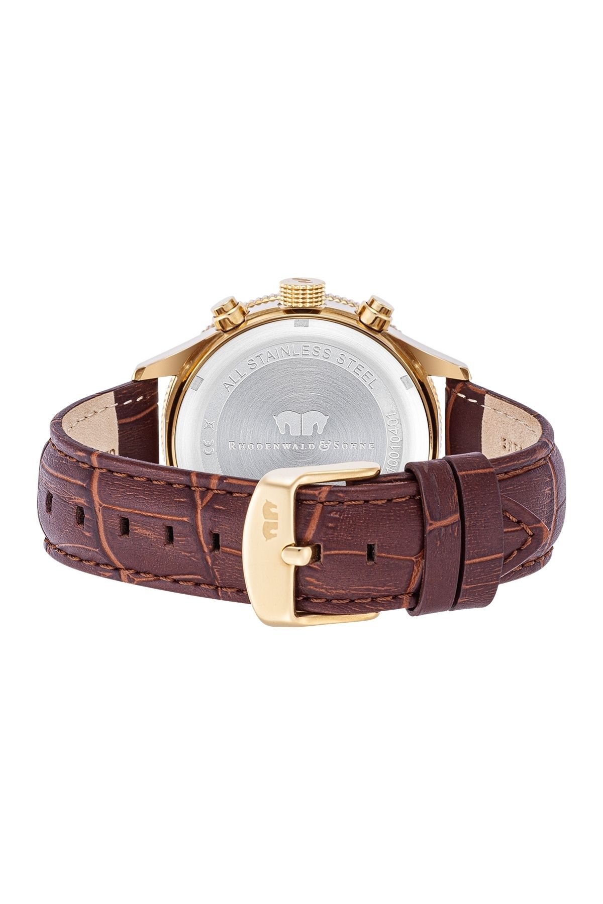Rhodenwald & Söhne-Chronograph Herren Chronograph gelbgold Echtleder braun 4