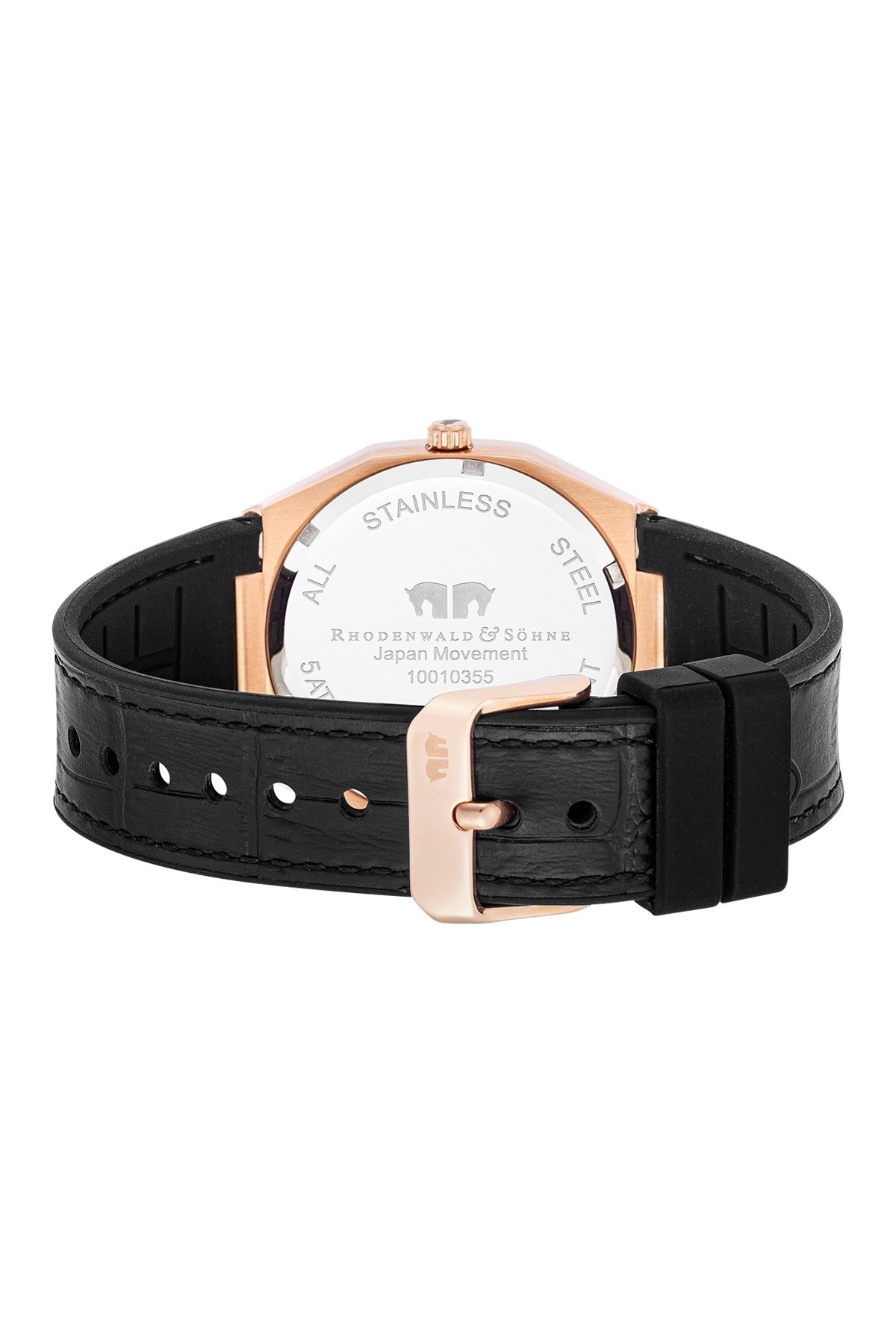 Rhodenwald & Söhne-Quarzuhr Herren Quarzuhr roségold Echtleder/Silikon schwarz 4