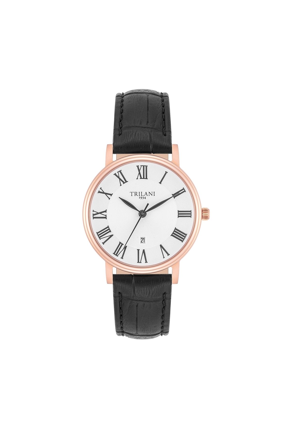 Trilani-Quarzuhr Damen Quarzuhr roségold Echtleder schwarz 1