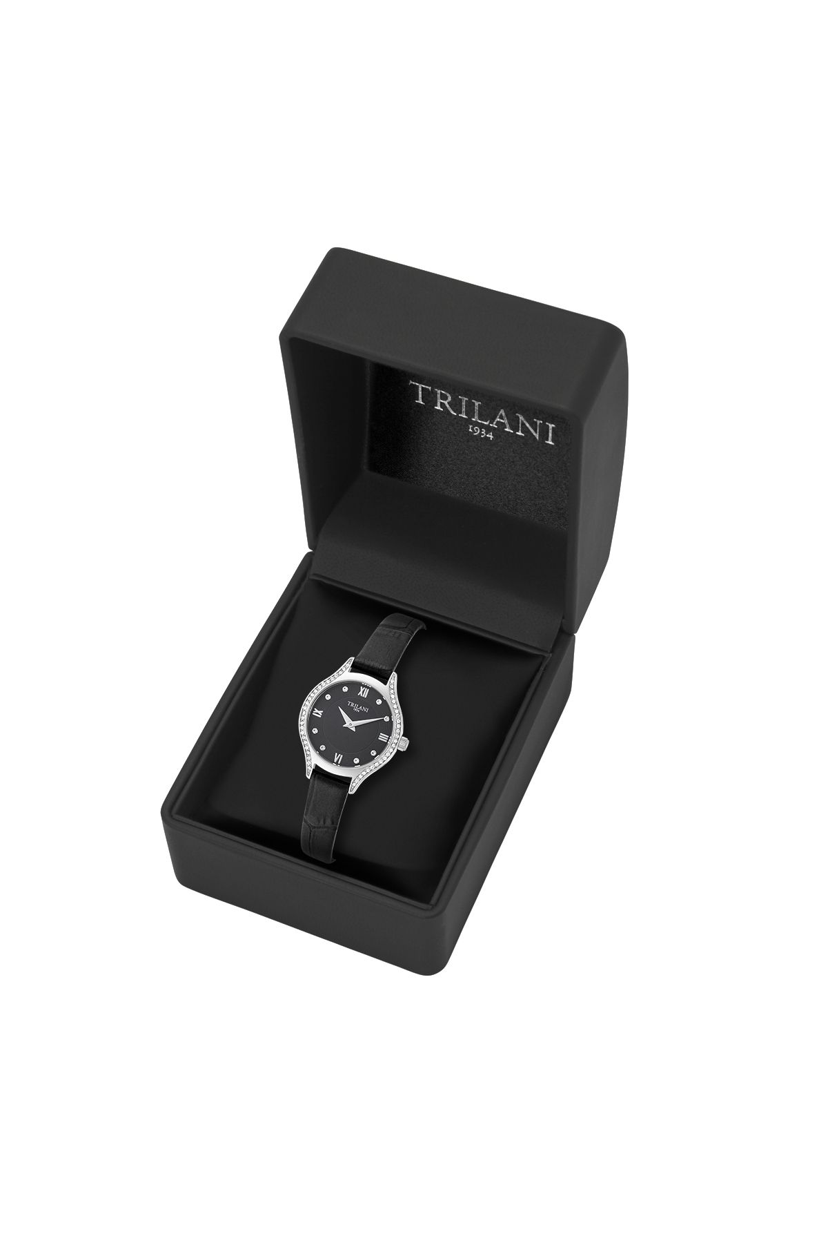 Trilani-Quarzuhr Damen Quarzuhr silber Echtleder schwarz 8