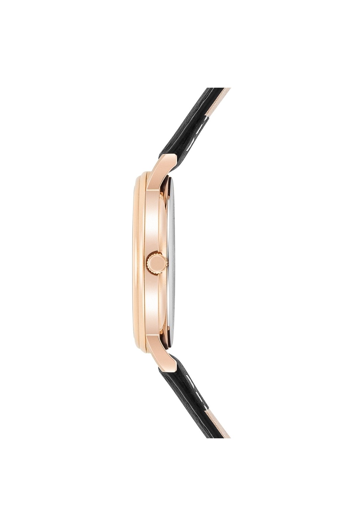 Trilani-Quarzuhr Damen Quarzuhr roségold Echtleder schwarz 3