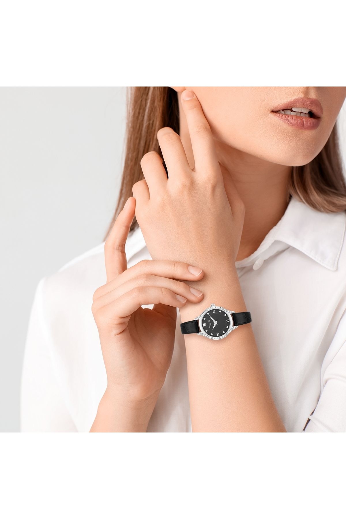 Trilani-Quarzuhr Damen Quarzuhr silber Echtleder schwarz 7