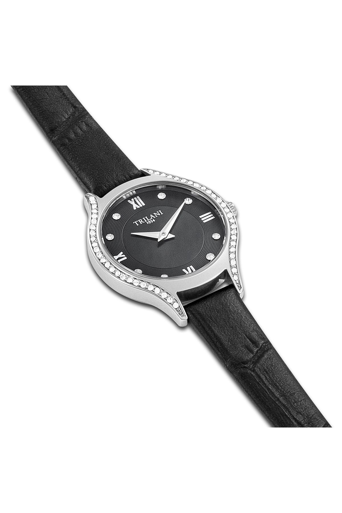 Trilani-Quarzuhr Damen Quarzuhr silber Echtleder schwarz 5