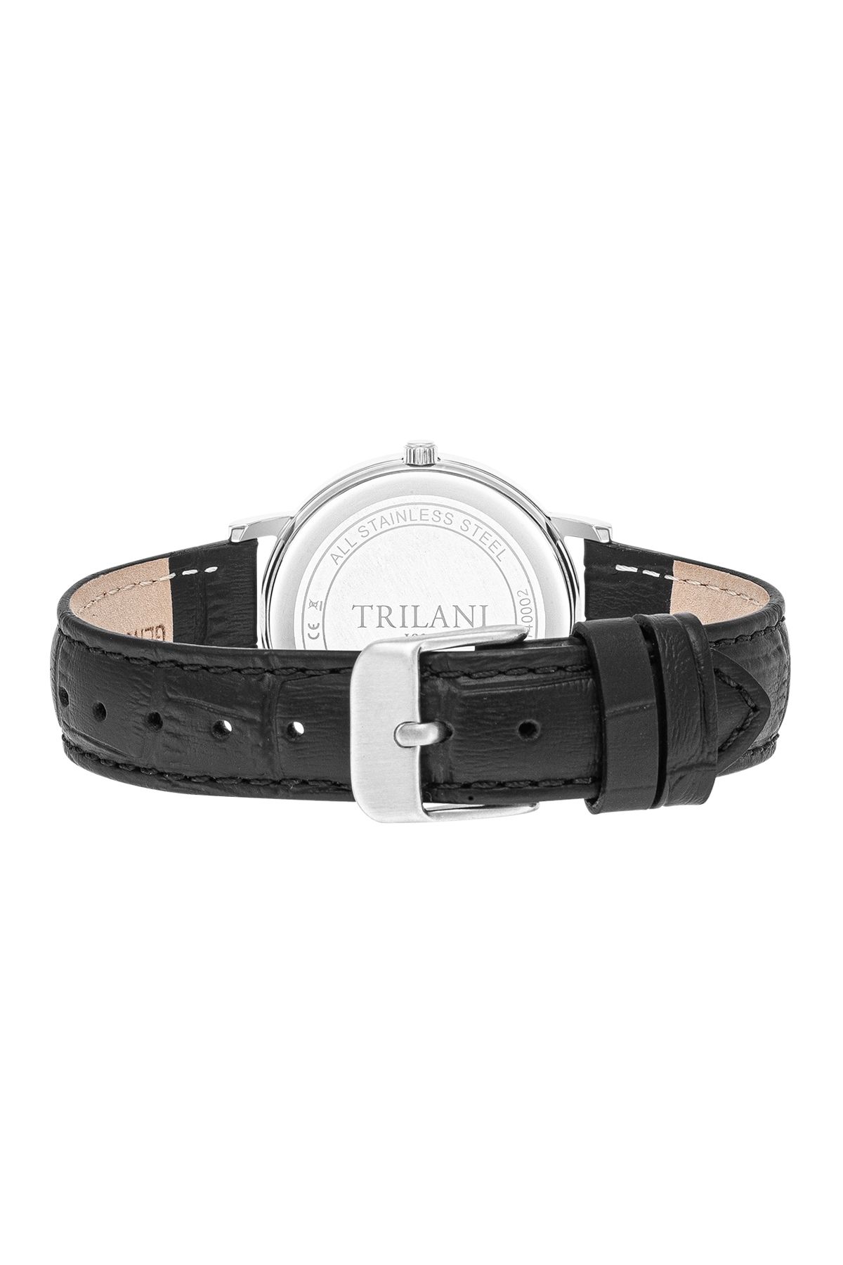 Trilani-Quarzuhr Damen Quarzuhr silber Echtleder schwarz 4