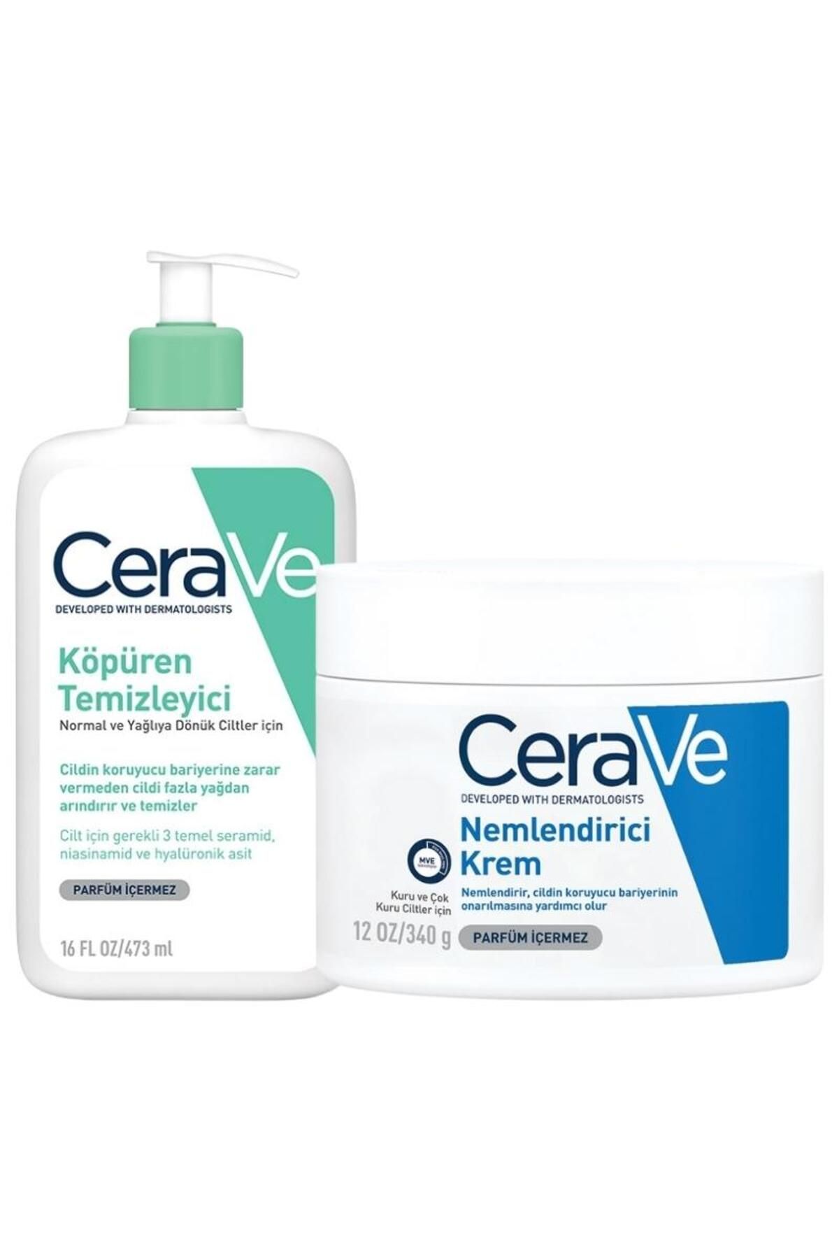 ست مراقبت پوست کف تمیز کردن پاک کننده و مخلوط 473 میل کرم مرطوب 340 گرم CeraVe