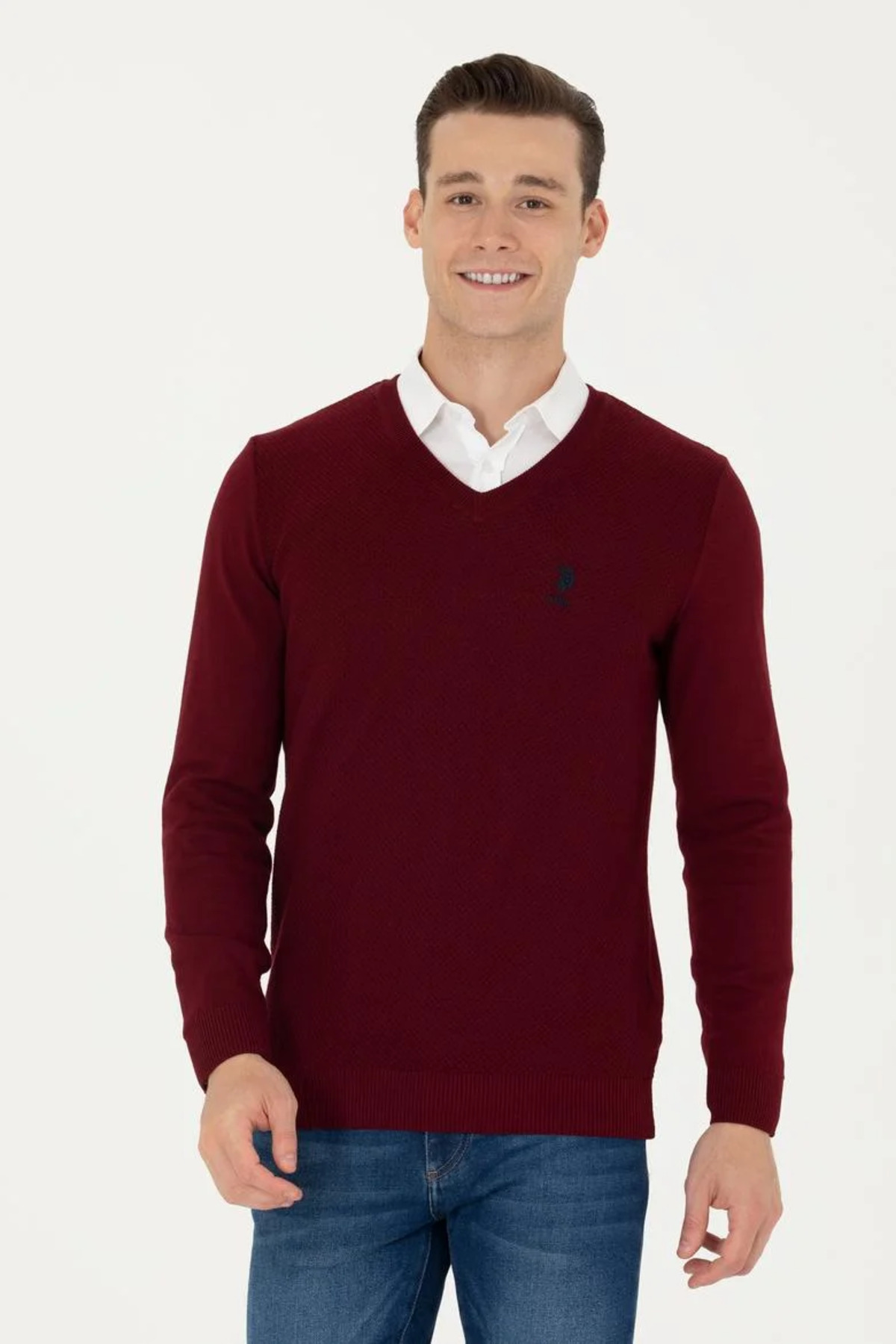 بافت و پلیور مردانه بورگوندی یو اس پولوU.S. Polo Assn. | TEKSPOR1629661 اورجینال - تصویر 4