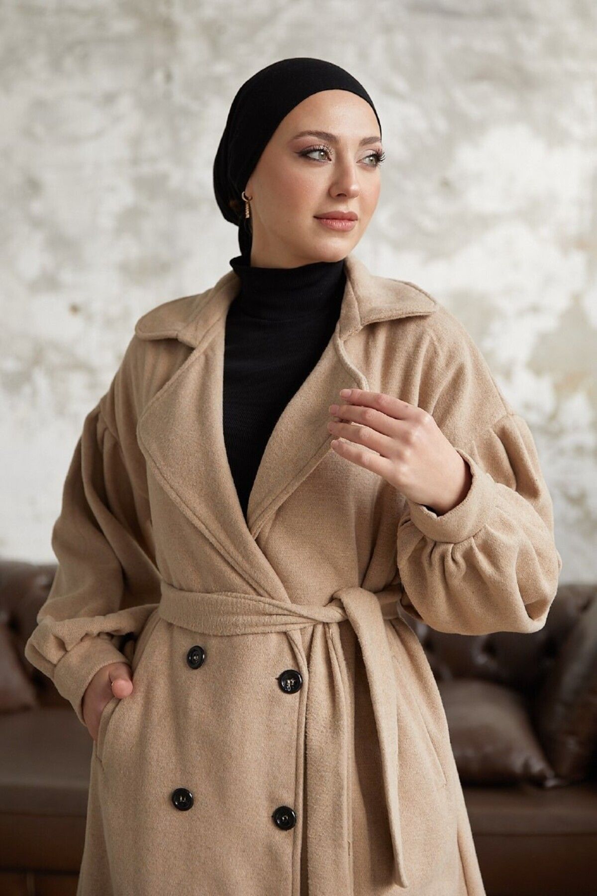 Esre Store-6-Button Hijab Coat Camel 2