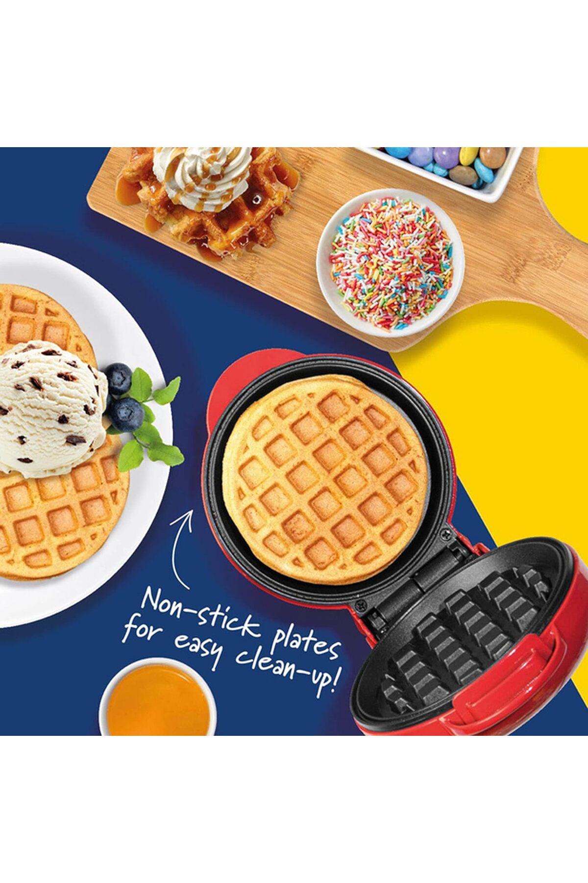 GILES POSNER EK4214GSBL Mini Waffle Makinesi Yapışmaz Waffle Demir
