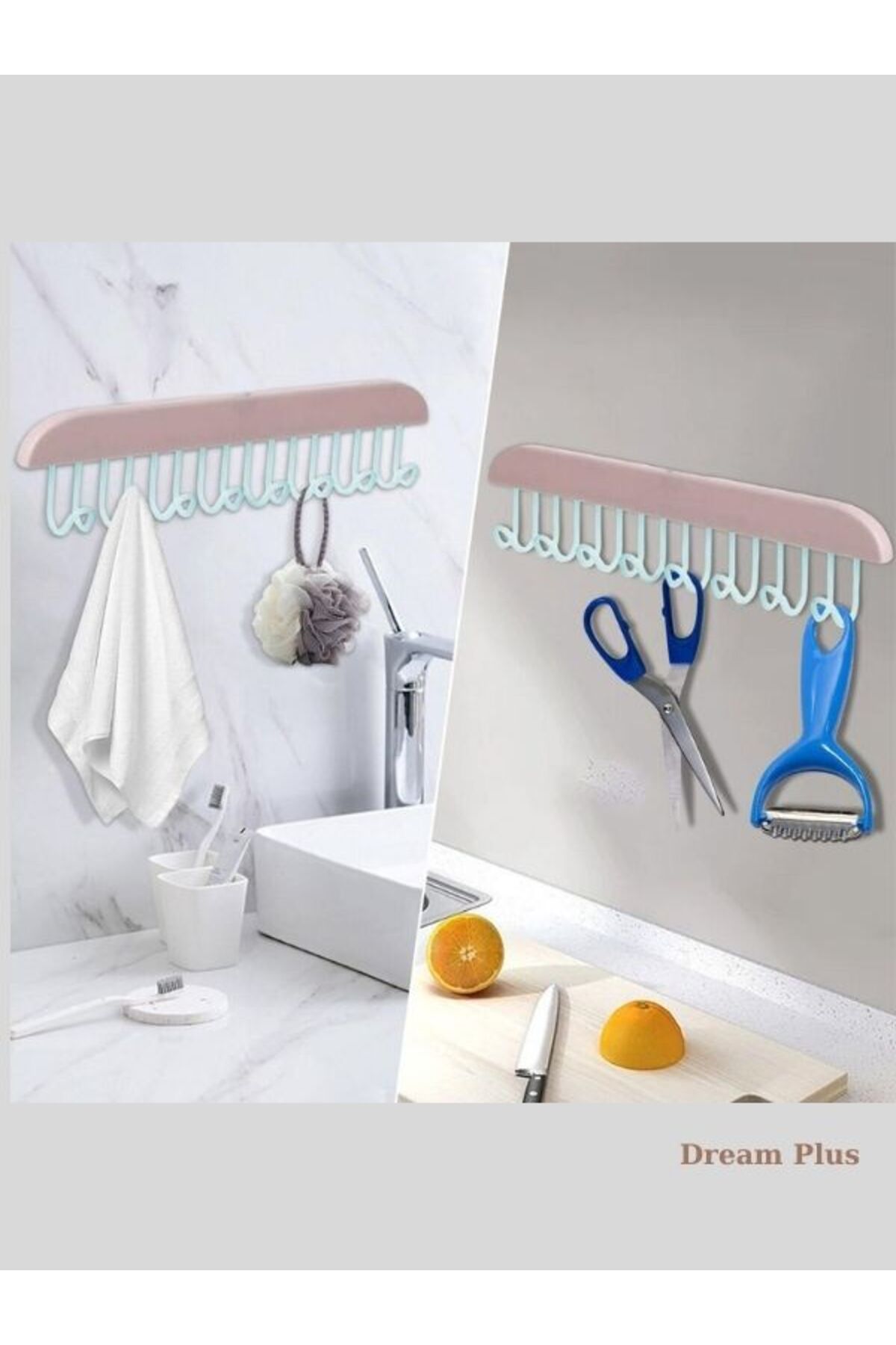 Dream Plus-3 bucăți cu 8 cârlige cuier adeziv multifuncțional pentru lenjerie de corp Umeraș pentru baie Organizator de bijuterii 3