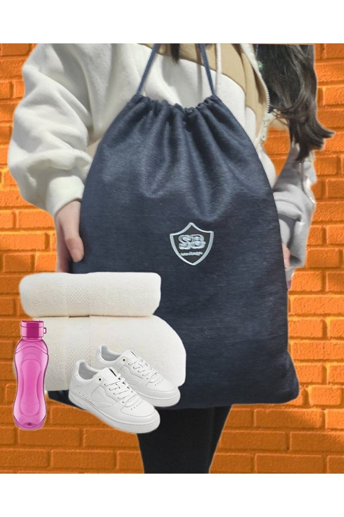 کوله پشتی زنانه آبی سرمه ای SEVBAGS | kot ip büzgülü spor sırt اورجینال - تصویر 6