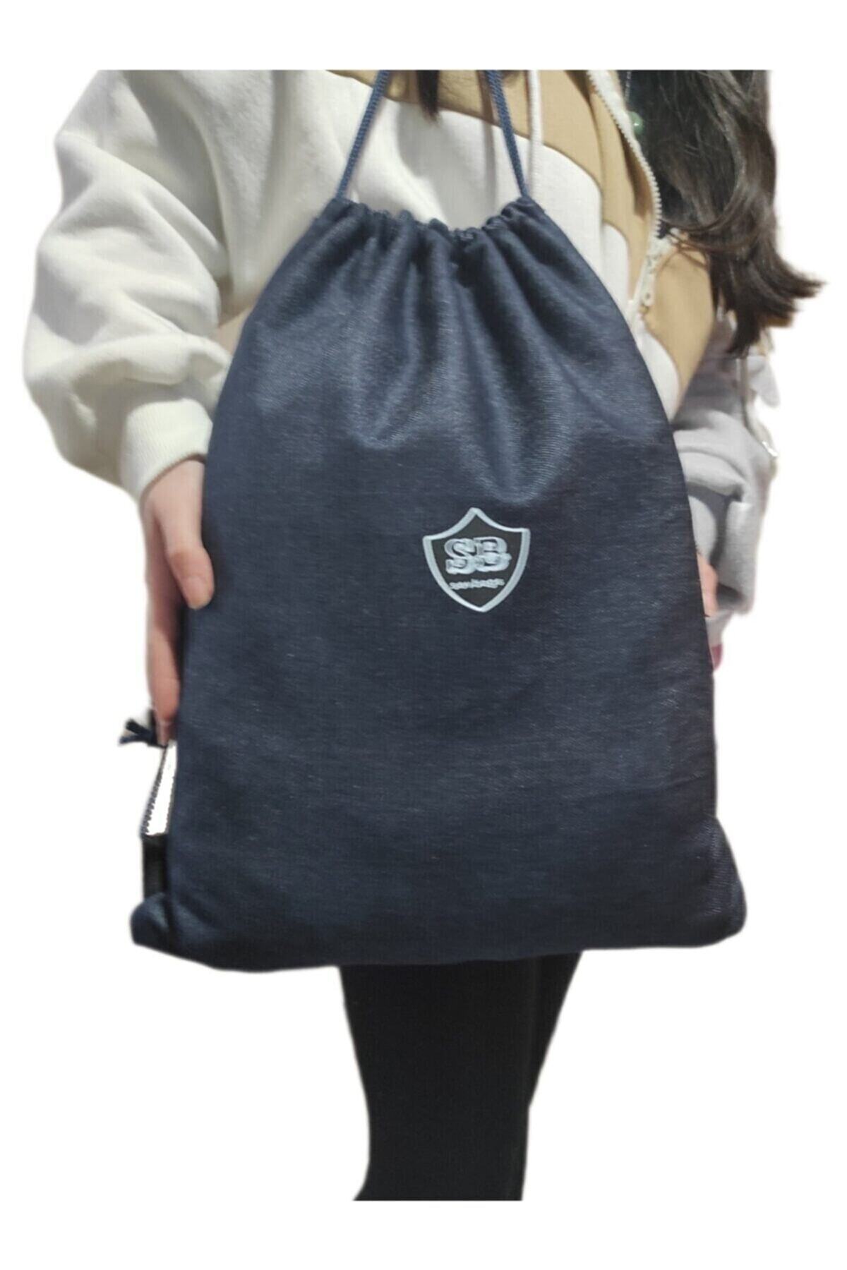 کوله پشتی زنانه آبی سرمه ای SEVBAGS | kot ip büzgülü spor sırt اورجینال - تصویر 8