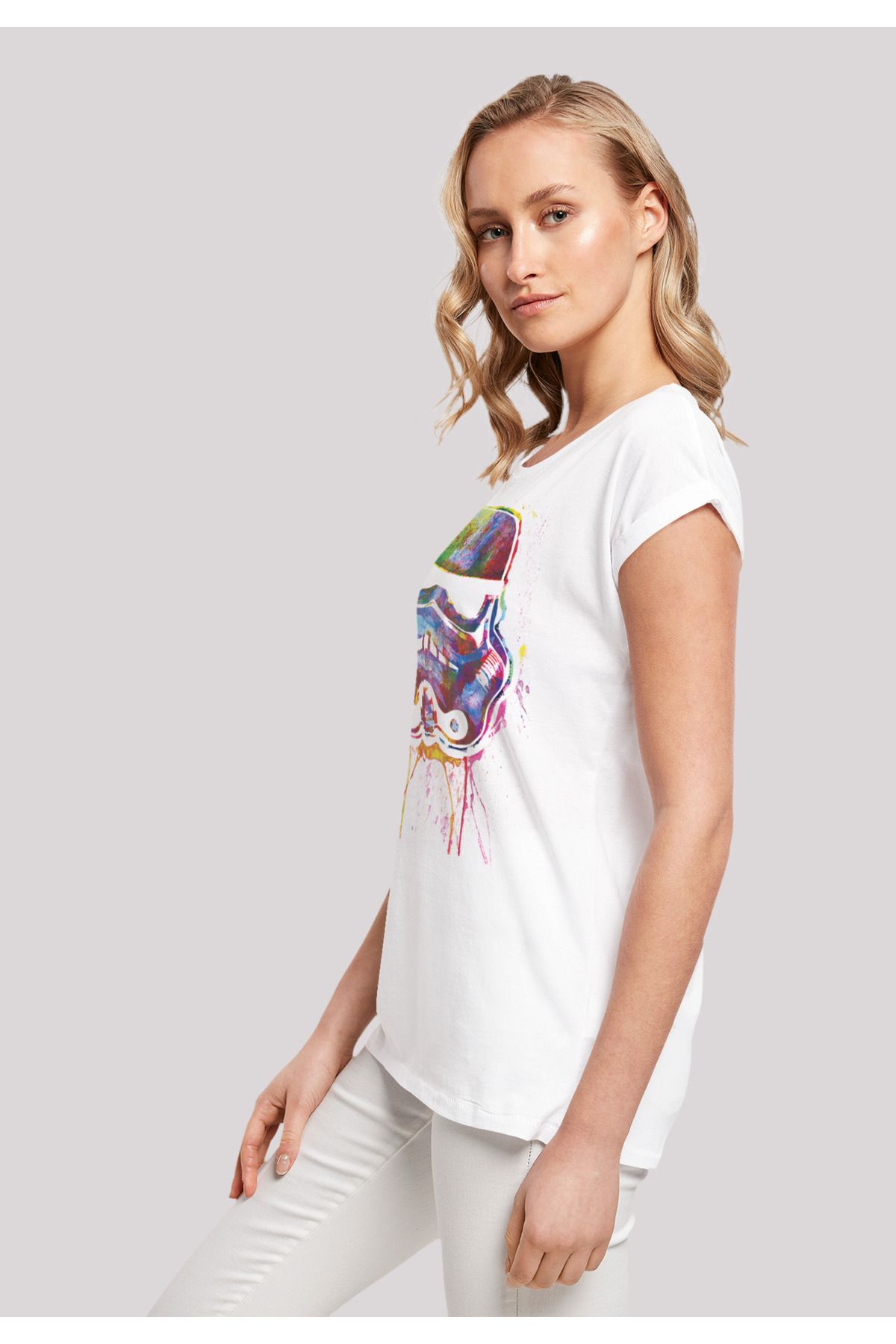 Schulter Splats verlängerter Damen-T-Shirt - F4NT4STIC mit mit Paint Damen Stormtrooper Trendyol