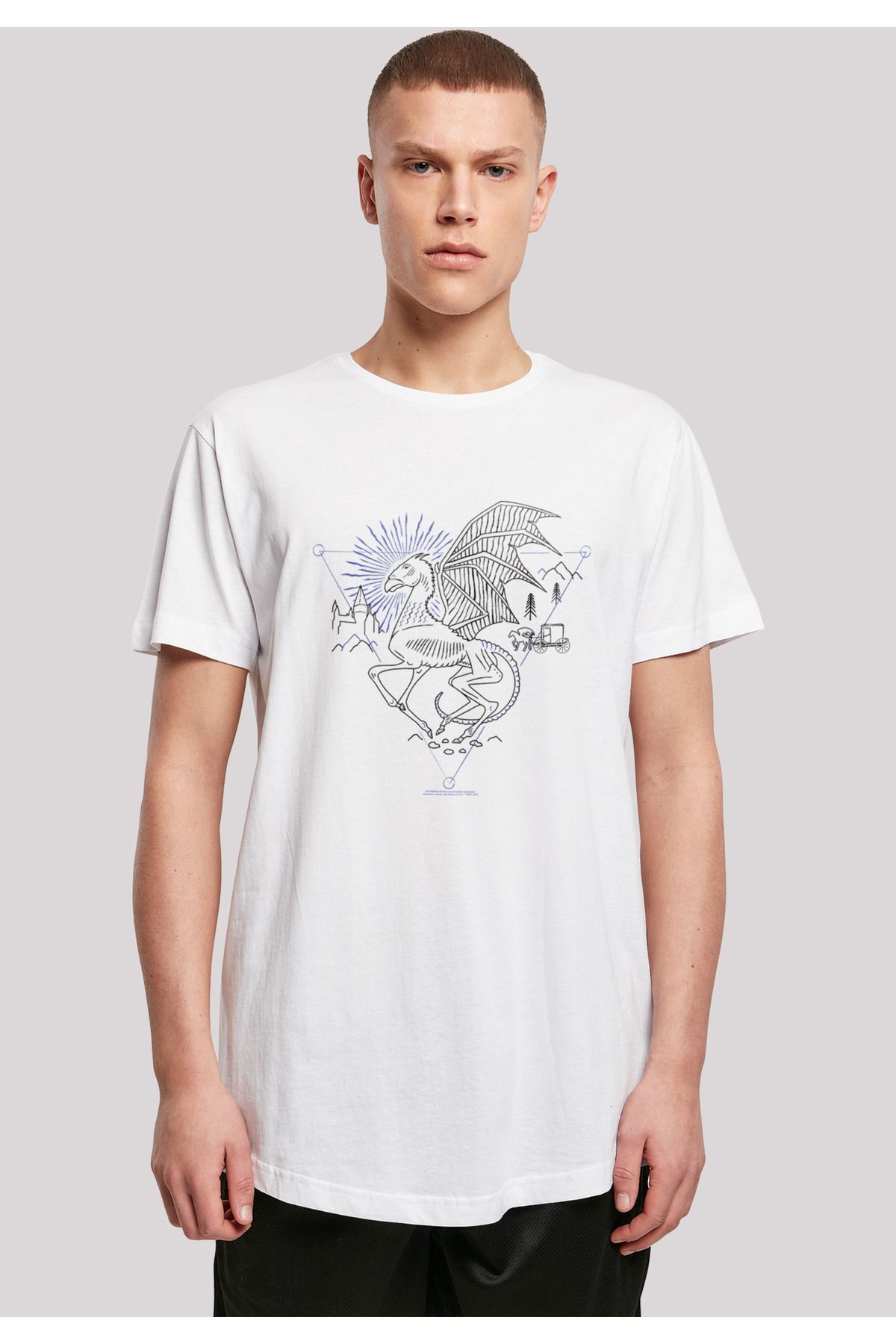 F4NT4STIC Herren Harry Potter Thestral Line Art-WHT mit geformtem langen T- Shirt - Trendyol