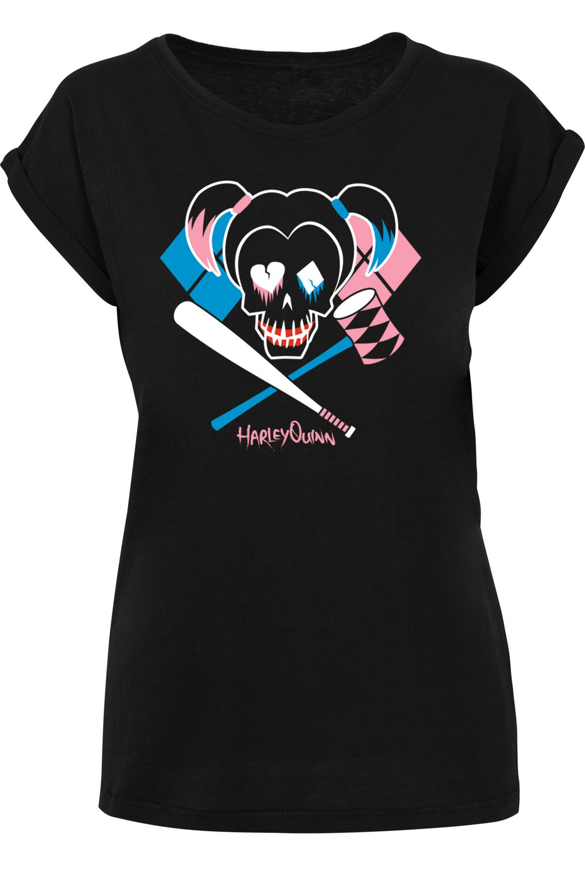 F4NT4STIC Damen Suicide Squad Harley Quinn Totenkopf-Emblem mit Damen-T- Shirt mit verlängerter Schulter - Trendyol