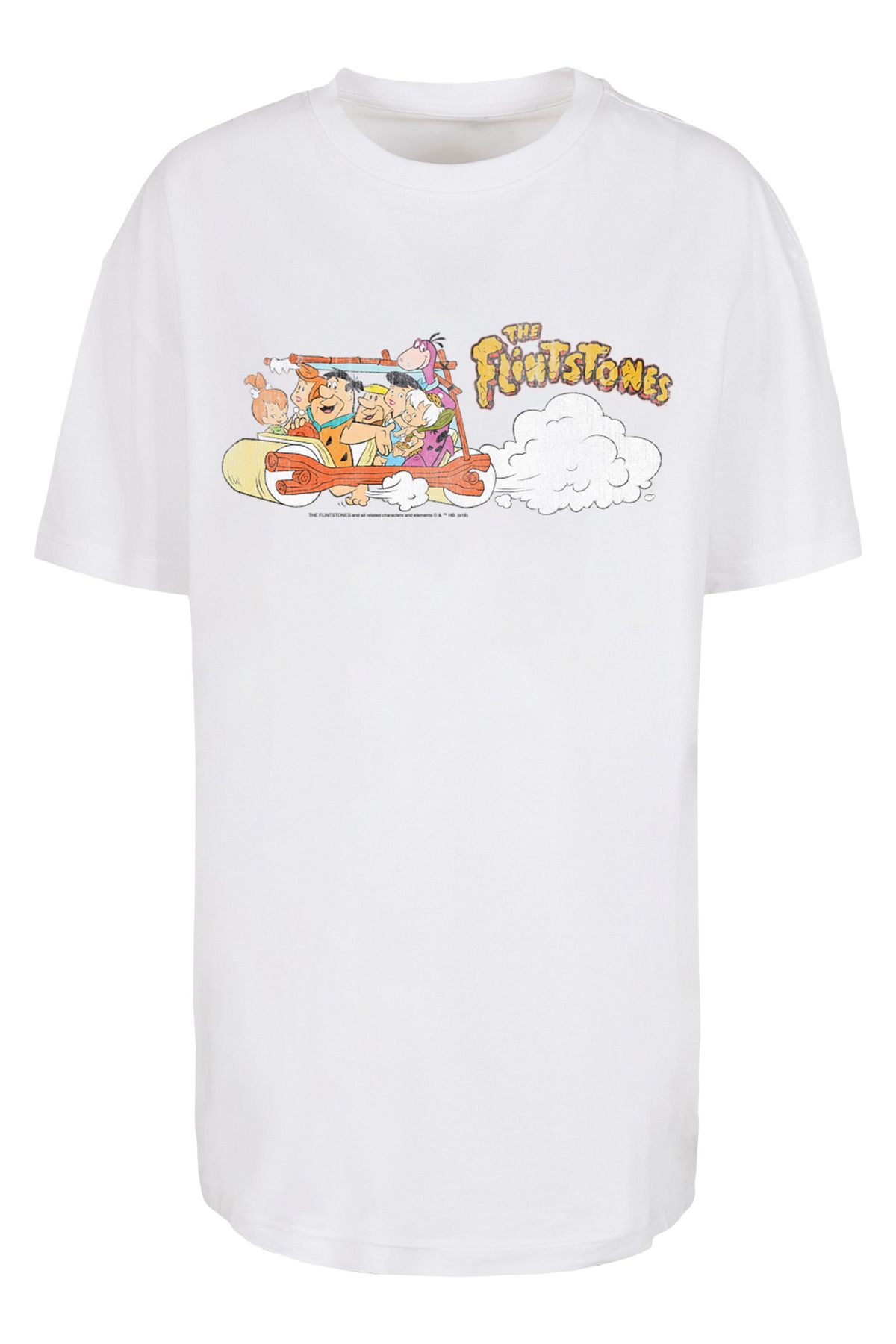 Damen - Trendyol The Family übergroßem Distressed Boyfriend-T-Shirt Damen Car mit F4NT4STIC Flintstones für