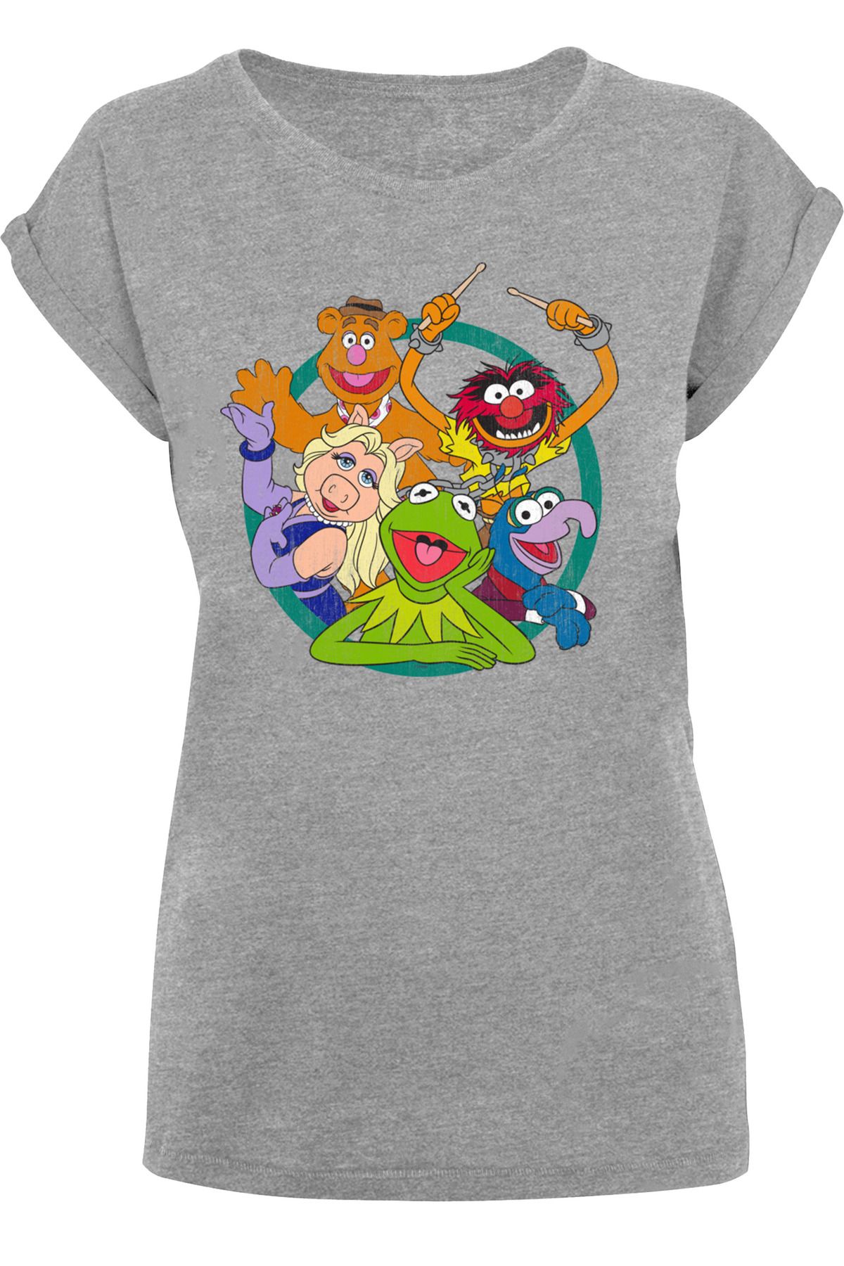 Trendyol The Damen-T-Shirt mit verlängerter Group Disney F4NT4STIC Muppets Schulterpartie Damen mit Circle -