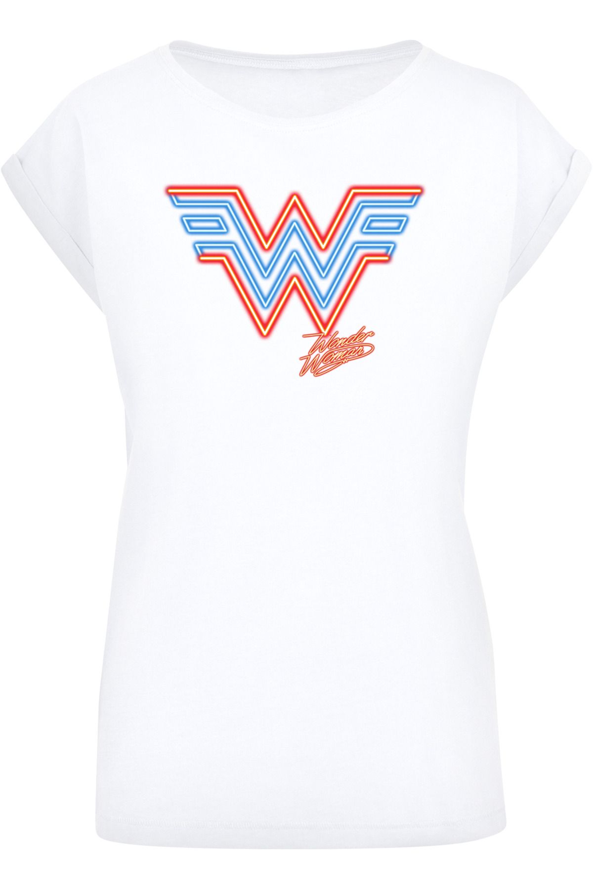 Neon mit verlängerter Trendyol Wonder - 84 mit Damen-T-Shirt Schulter Damen F4NT4STIC DC Comics Emblem Woman