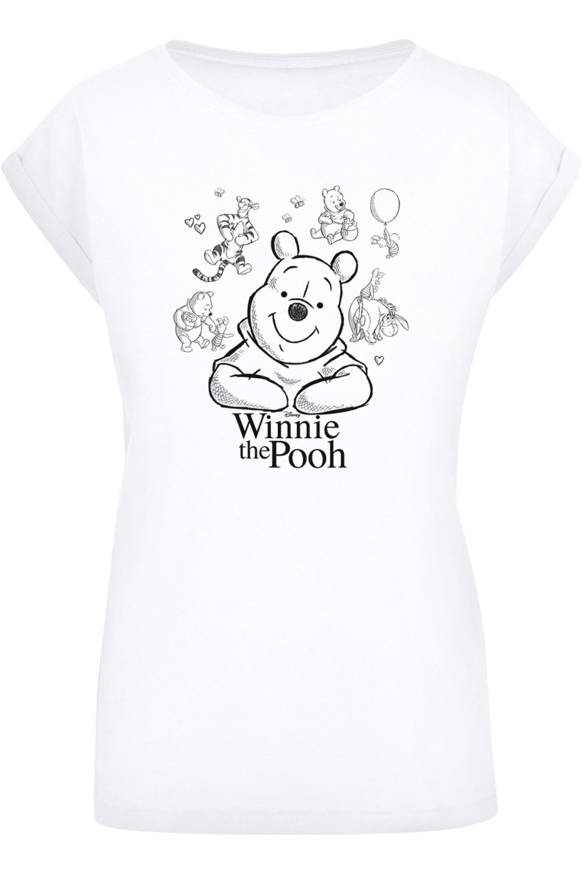 F4NT4STIC Damen Disney Winnie The Pooh Collage Sketch mit Damen-T-Shirt mit  verlängerter Schulter - Trendyol