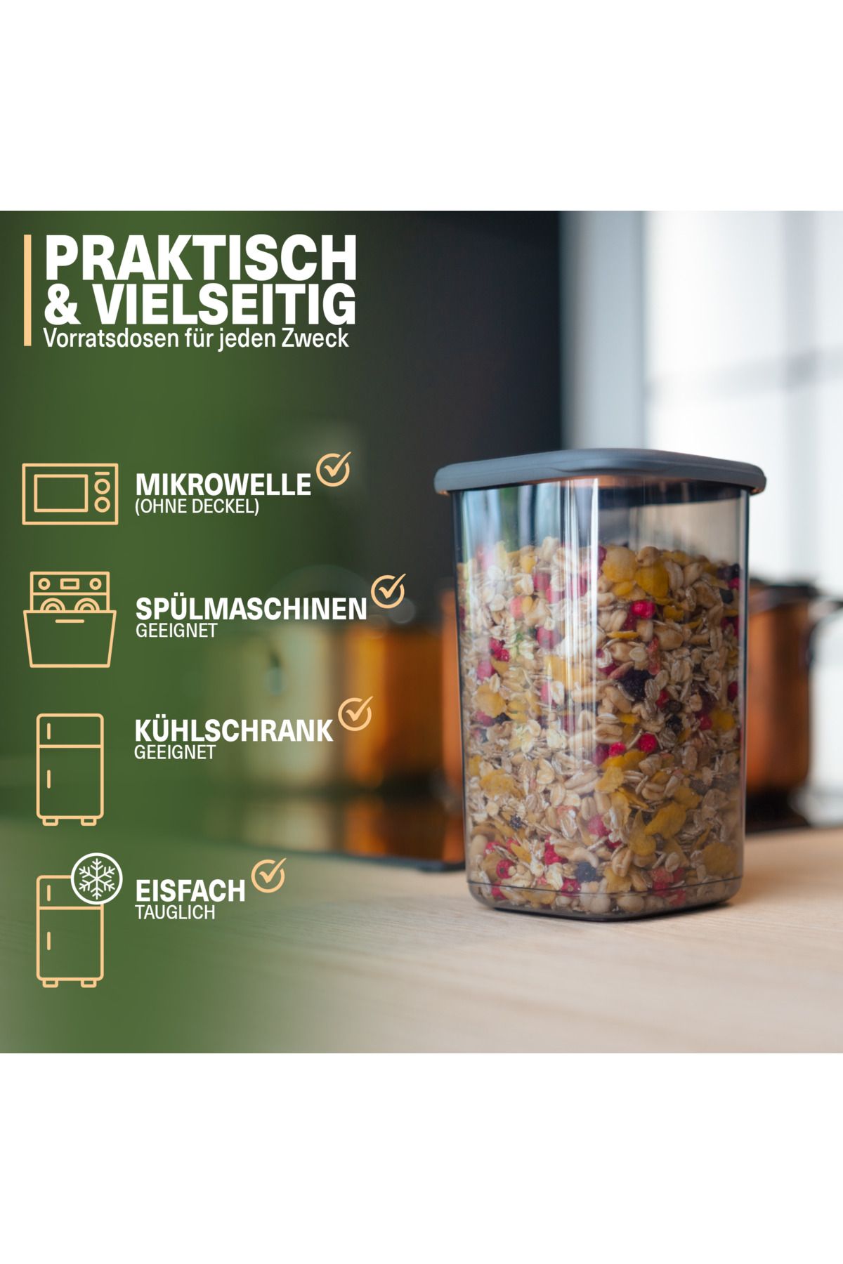 Viwares-Foly Grau luftdichte Vorratsdosen mit Deckel | 6er Vorratsbehälter Set- Klein 0,55 Liter 3