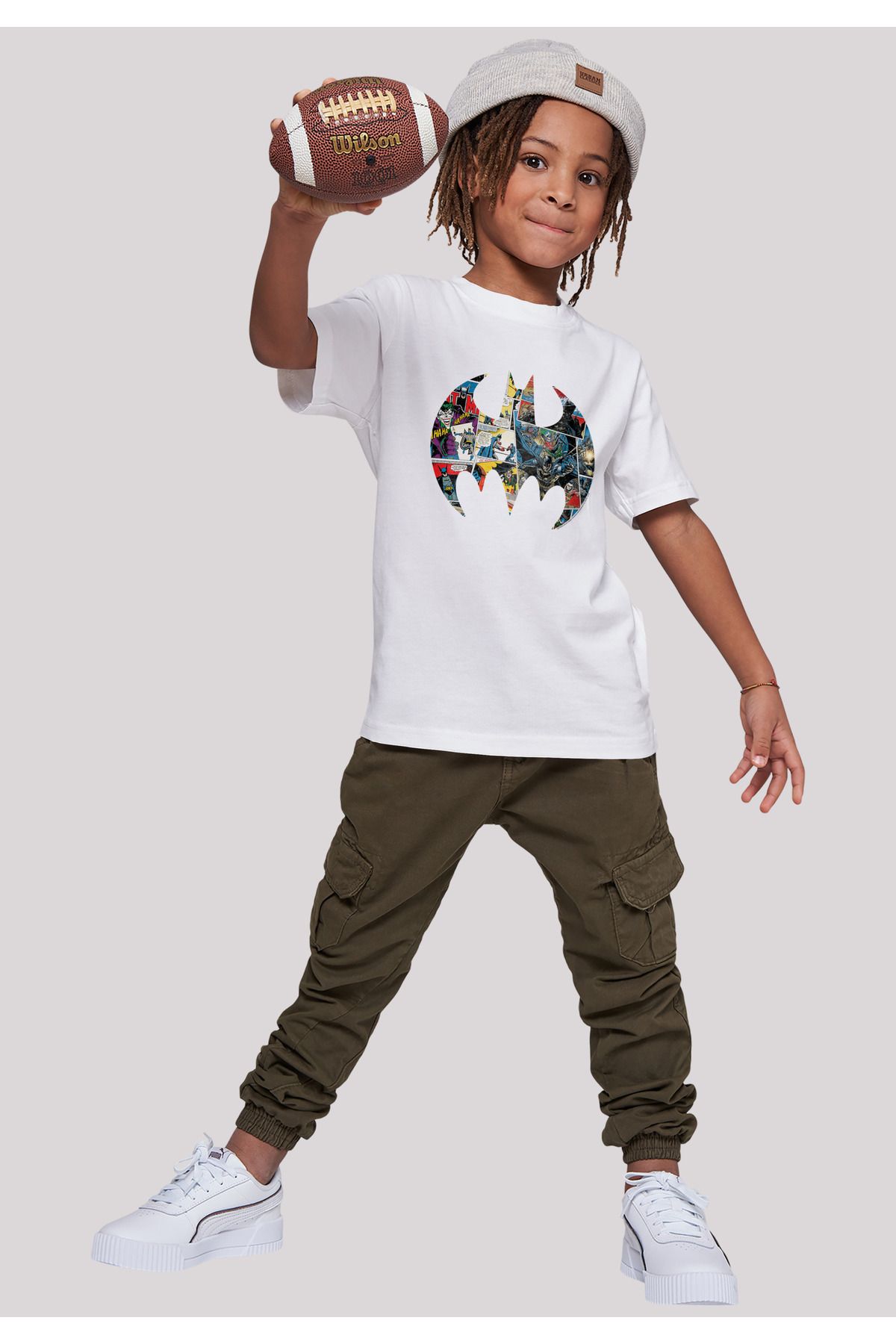 Kinder-Batman-Comic-Logo Trendyol - Kinder-Basic-T-Shirt mit Weiß F4NT4STIC –
