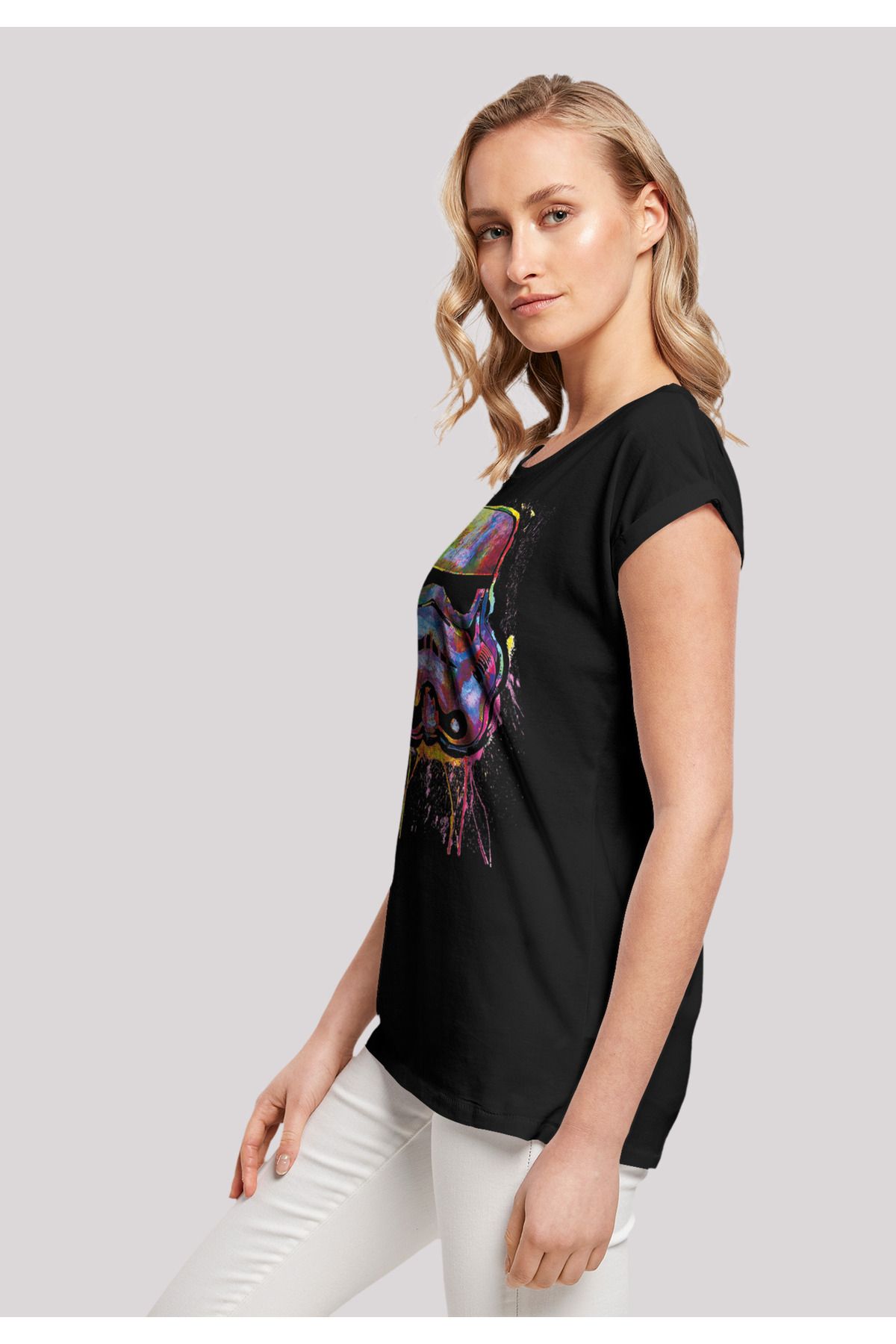 F4NT4STIC Damen-T-Shirt Trendyol Paint Damen verlängerter Splats mit Stormtrooper Schulter mit -