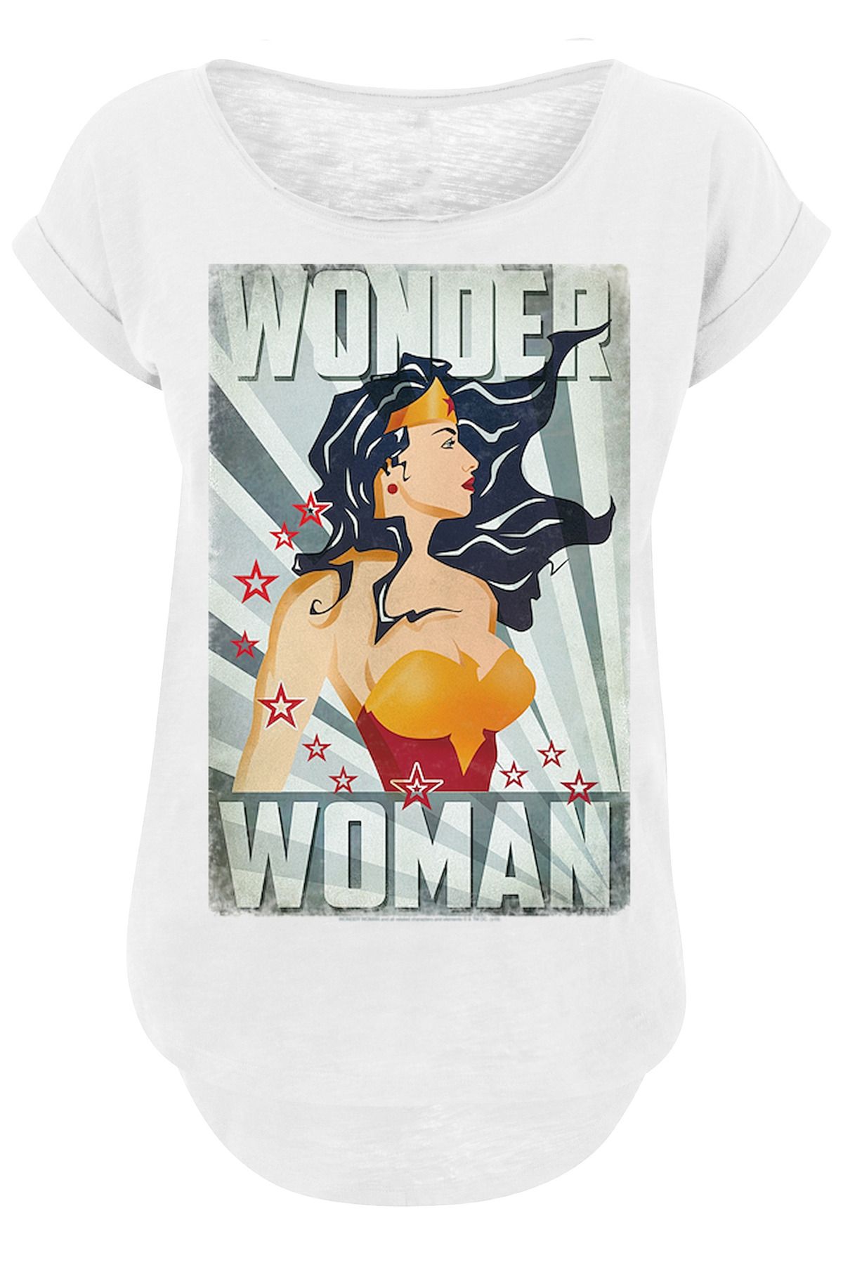 F4NT4STIC Damen Wonder Woman Poster -WHT mit Ladies Long Slub Tee - Trendyol
