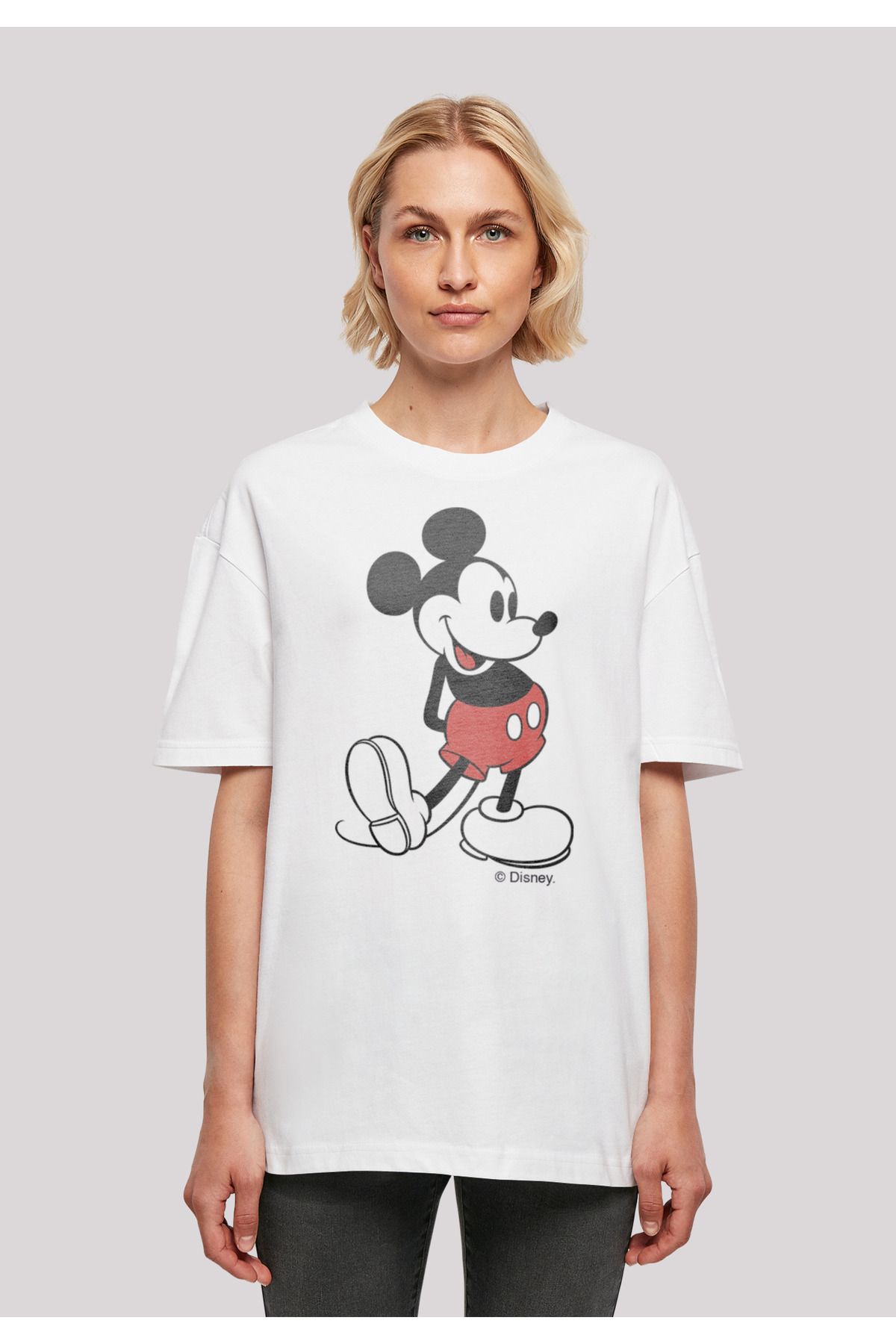 F4NT4STIC Damen Disney Mickey-Mouse-Kickin-Retro-Pocket mit - Trendyol Damen übergroßem Boyfriend-T-Shirt für
