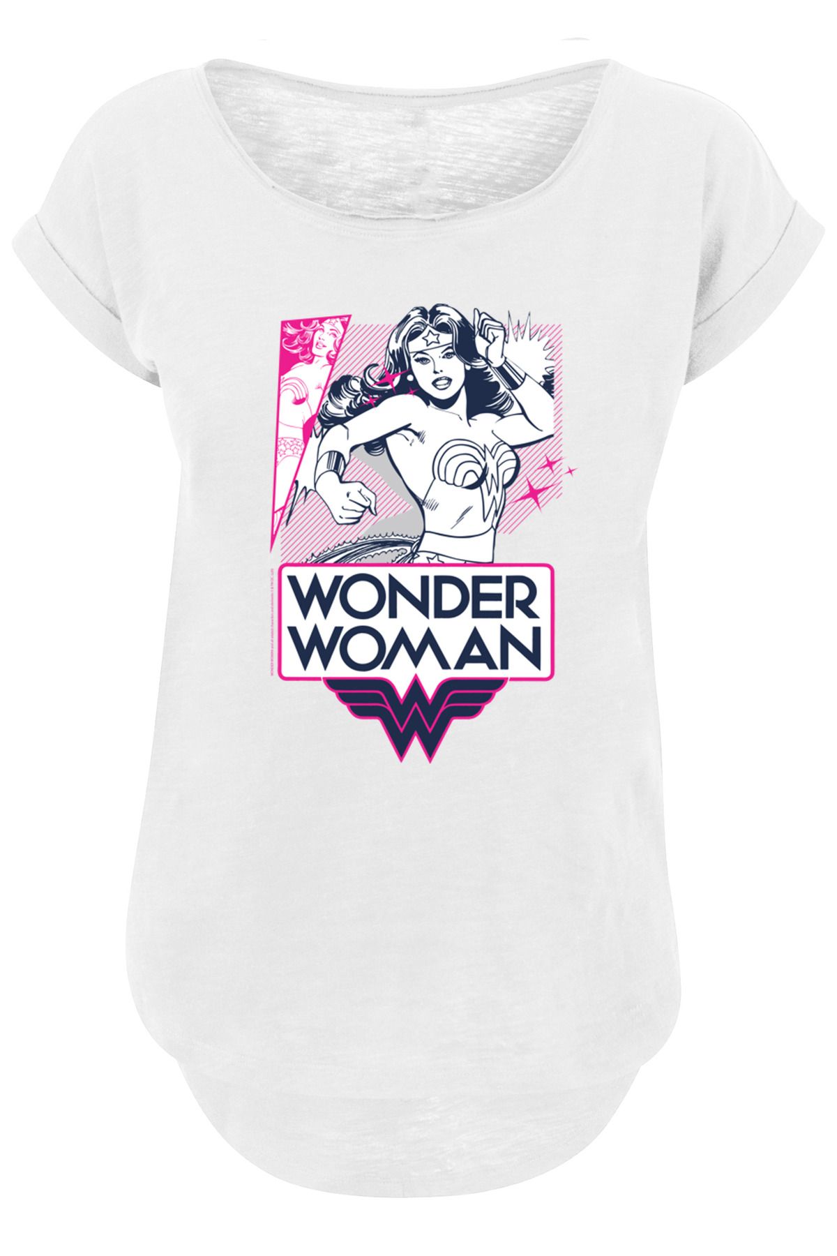 Action Pink Damen Long DC Wonder - Tee F4NT4STIC Slub Ladies mit Comics Trendyol Woman