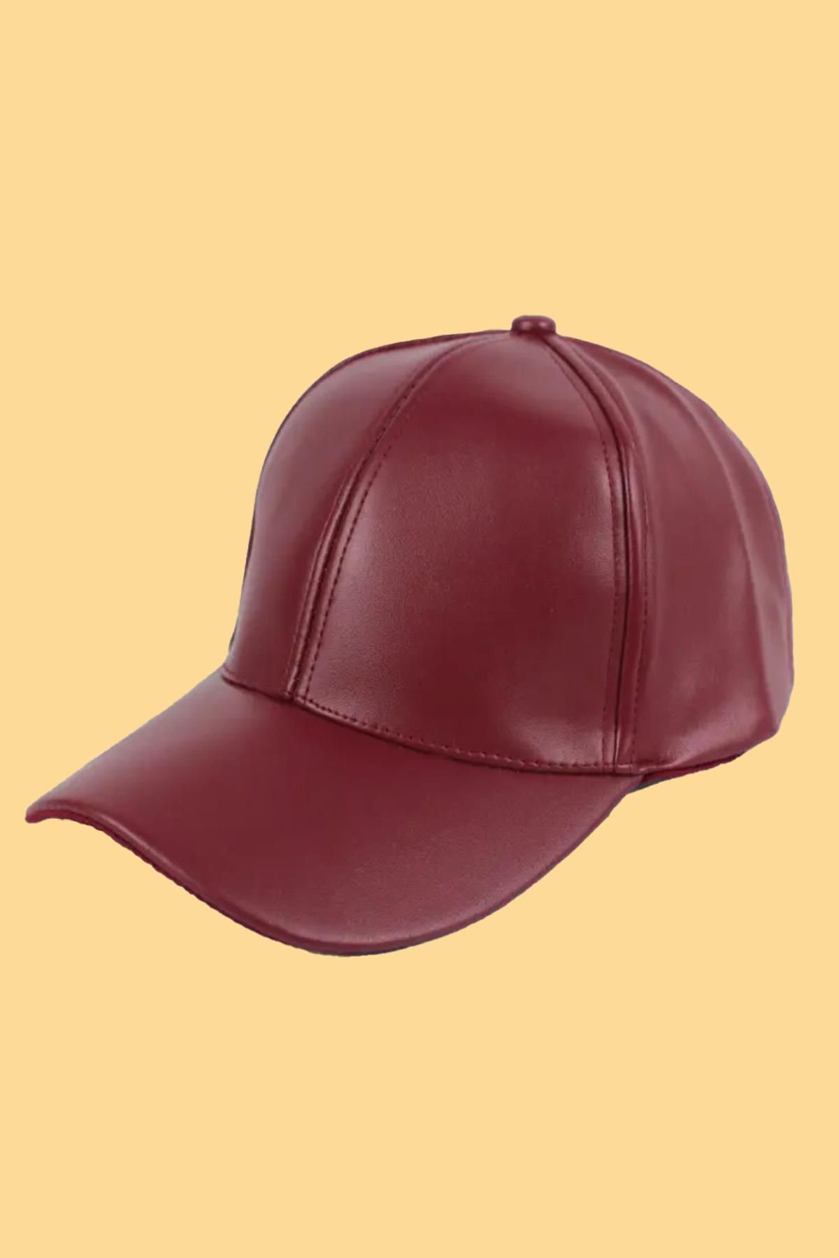BAHELS Burgundy Unisex Vegan Leather Cap Hat Trendyol