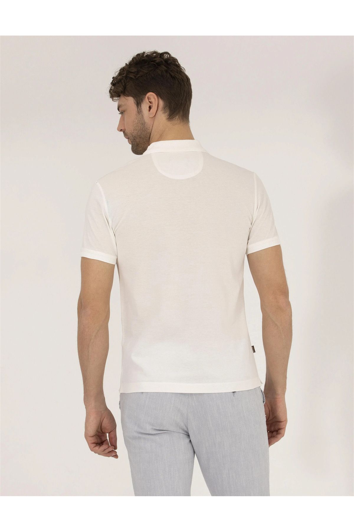 تی شرت یقه پولو سفید مردانه اسلیم فیت Mercerized G021SZ011.000.1567290.VR013 Pierre Cardin
