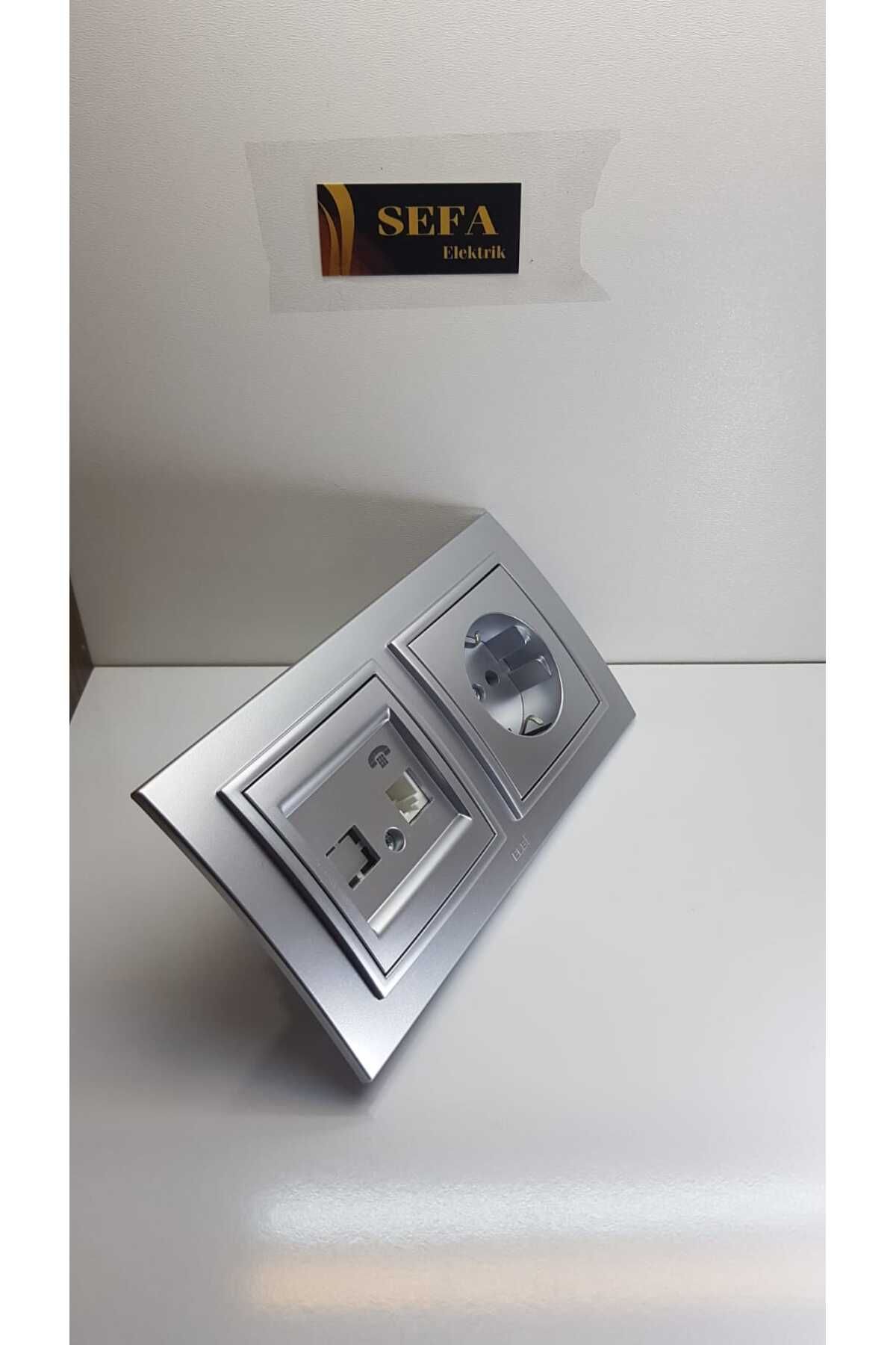 ELBİ-METALLIC GRAY PHONE SOCKET WITH GROUNDED SOCKET WITH FRAME DUAL SUIT ZENA SILVERLINE SERIES 2