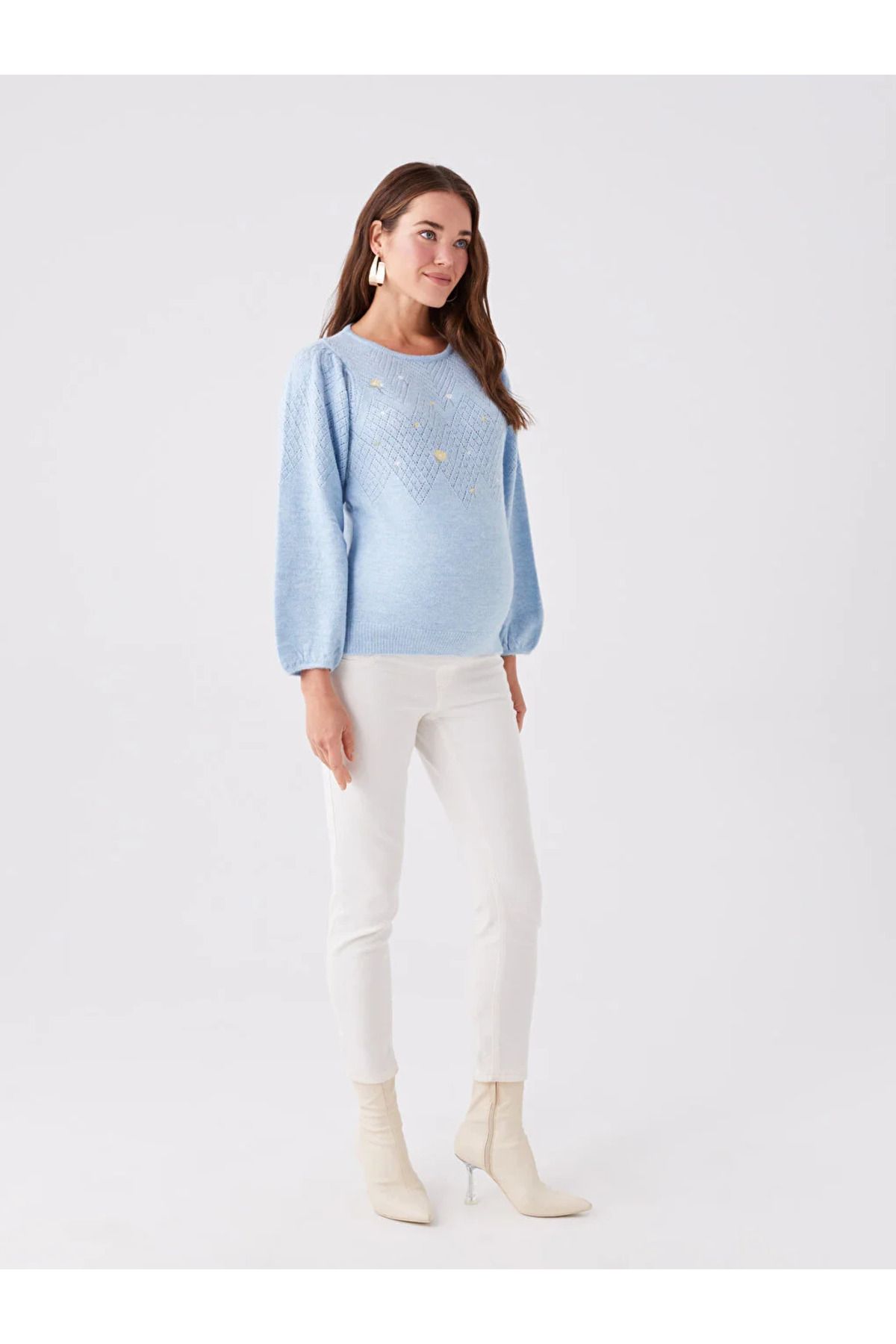 LC Waikiki-LCWAIKIKI Maternity Crew Neck Openwork Long Sleeve Maternity Knitwear Sweater 3