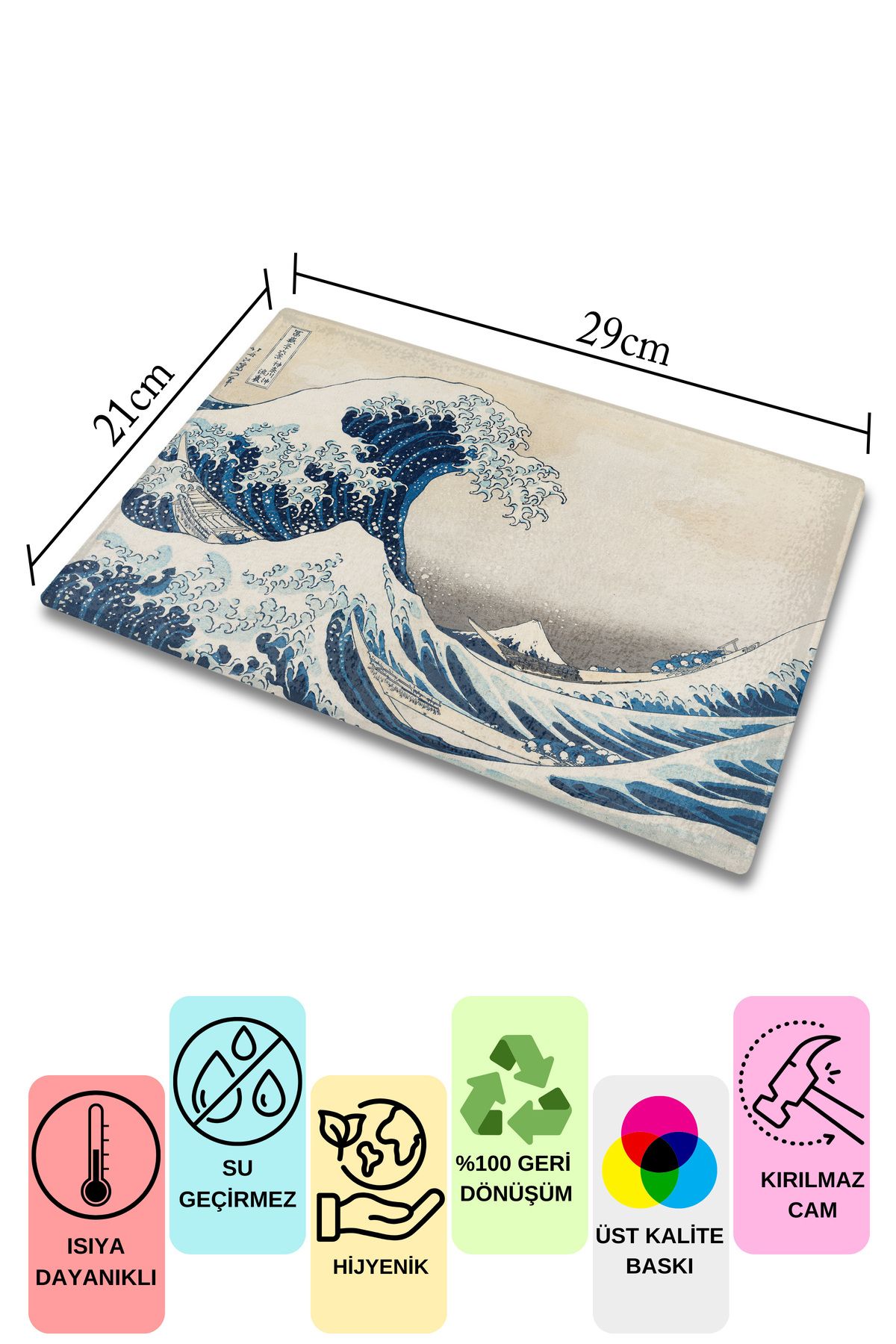Postifull-Cutting Board, Printed on Thick and Unbreakable Glass - Hokusai Artwork Printed - 21*30cm, Chopping Board 2