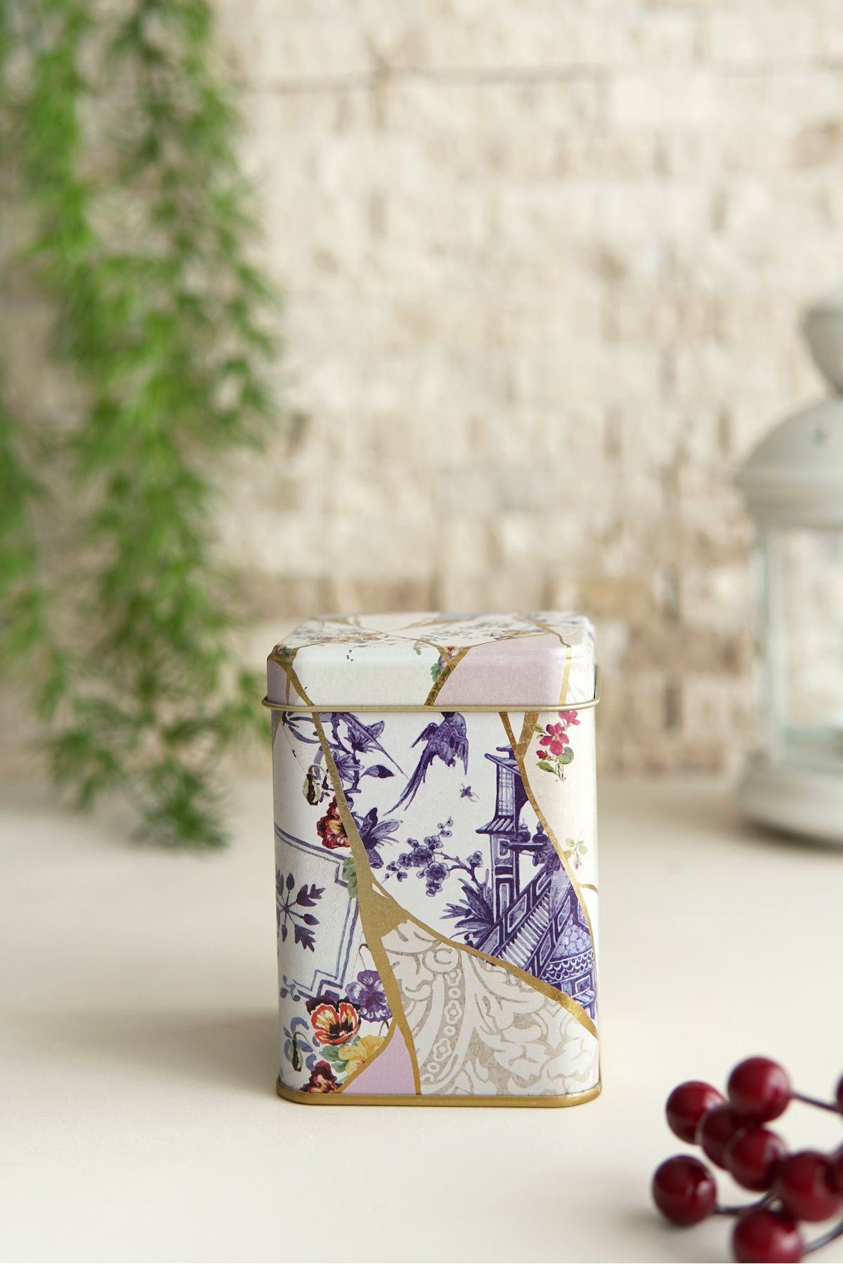EVLE-Er008-5ı Kint Sugi Flower Patterned Square Metal Storage Container 8x8 Cm 1