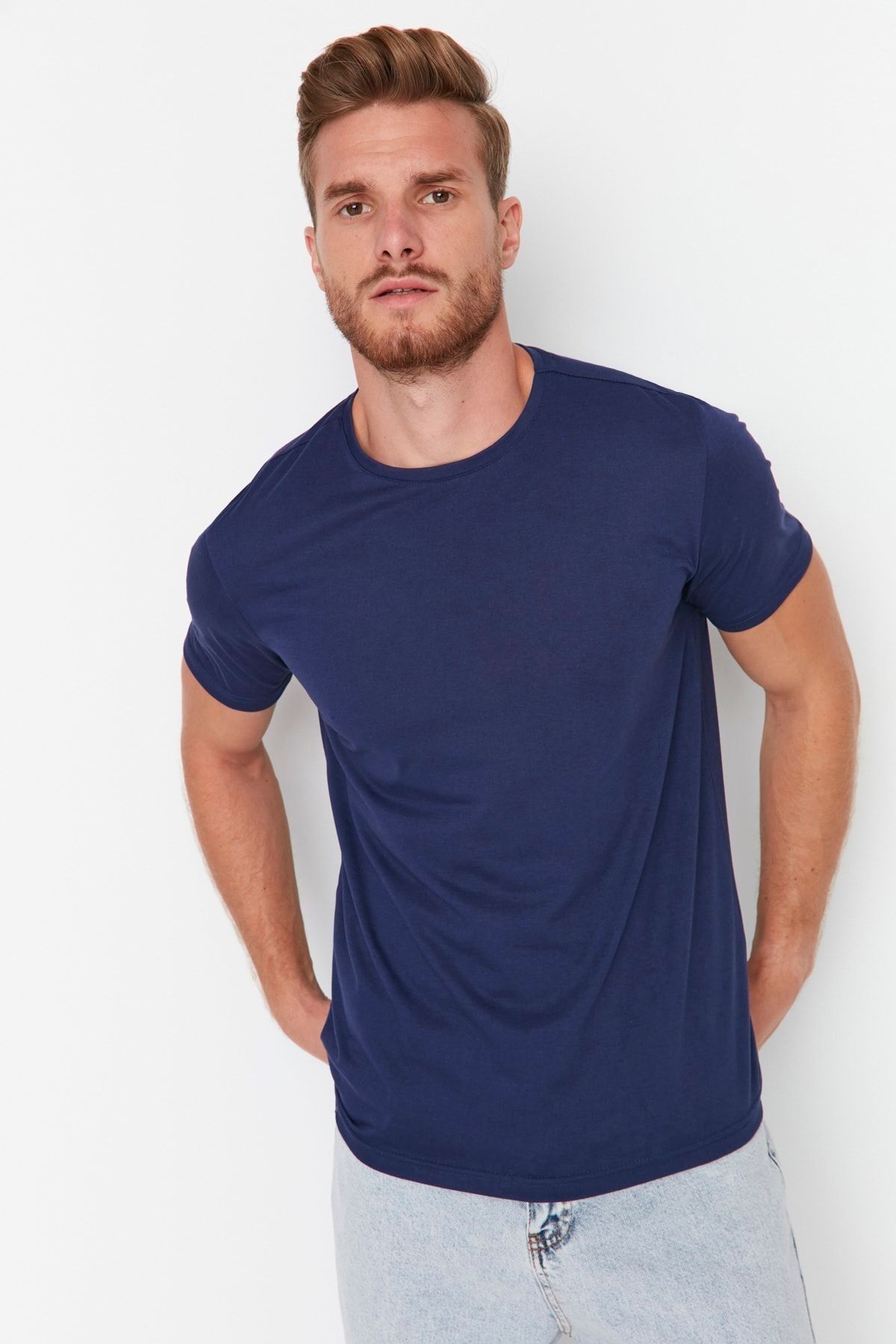 Kolekcia Trendyol-Tmavo modré tričko Slim Fit s krátkym rukávom, 100 % bavlna, 2 balenia – TMNSS19BO0075 3