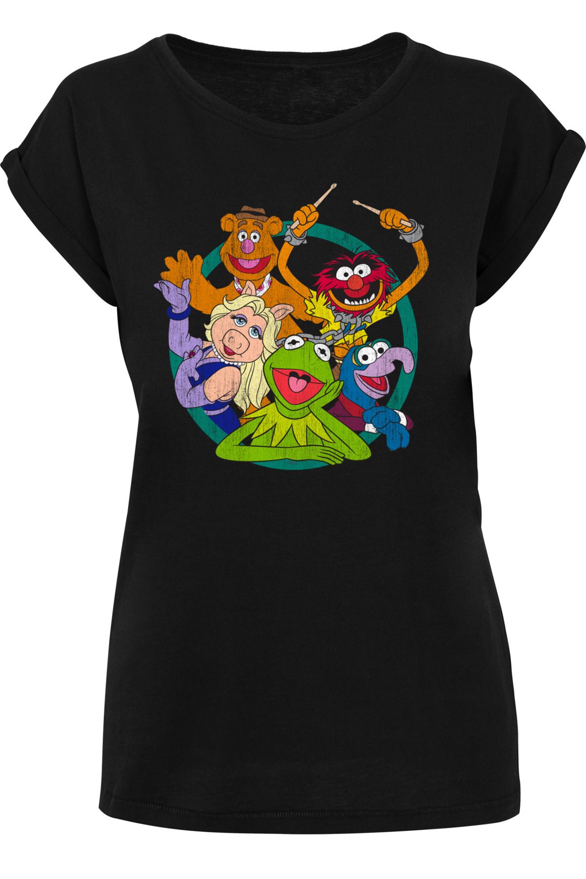verlängerter Damen mit Schulterpartie Disney The Group mit Damen-T-Shirt Muppets F4NT4STIC Circle - Trendyol