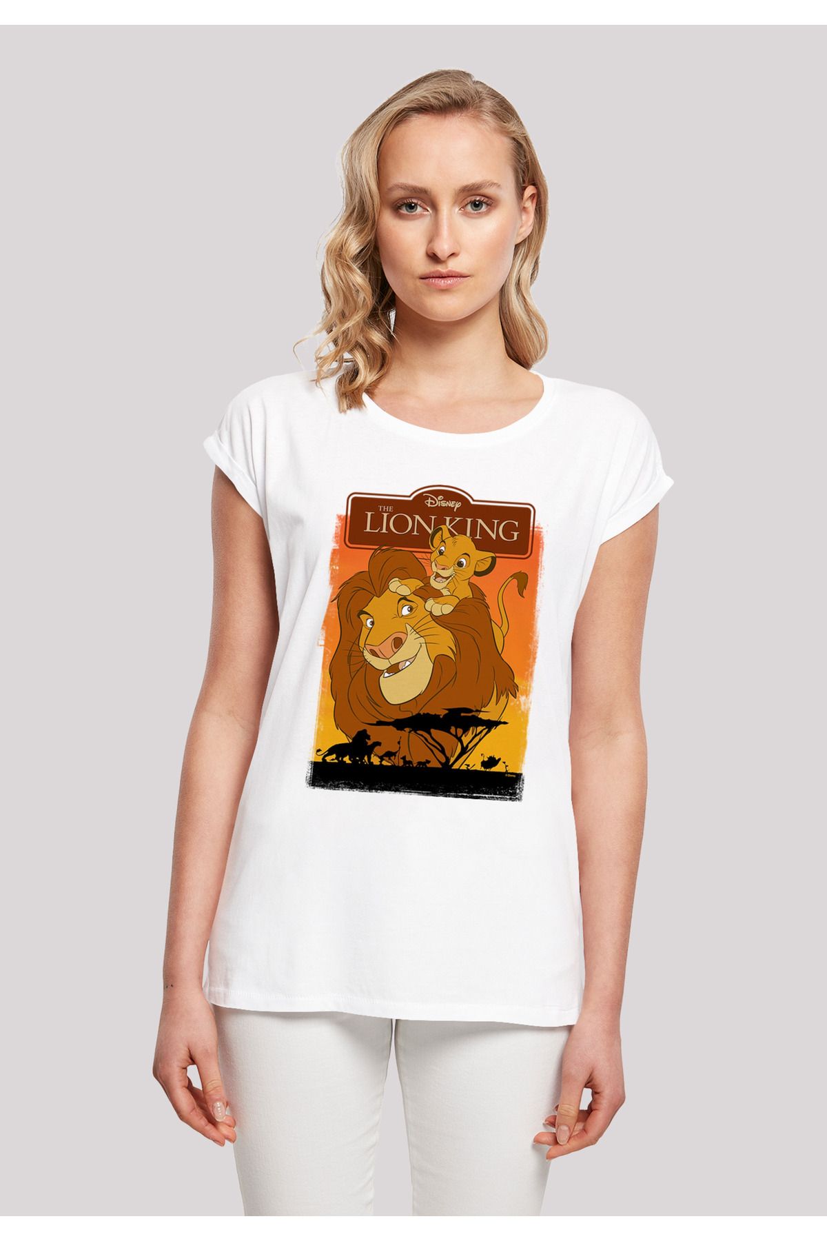 F4NT4STIC der Löwen König Disney Trendyol mit Damen-T- Shirt - Simba mit und Der Schulter verlängerter Mufasa Damen