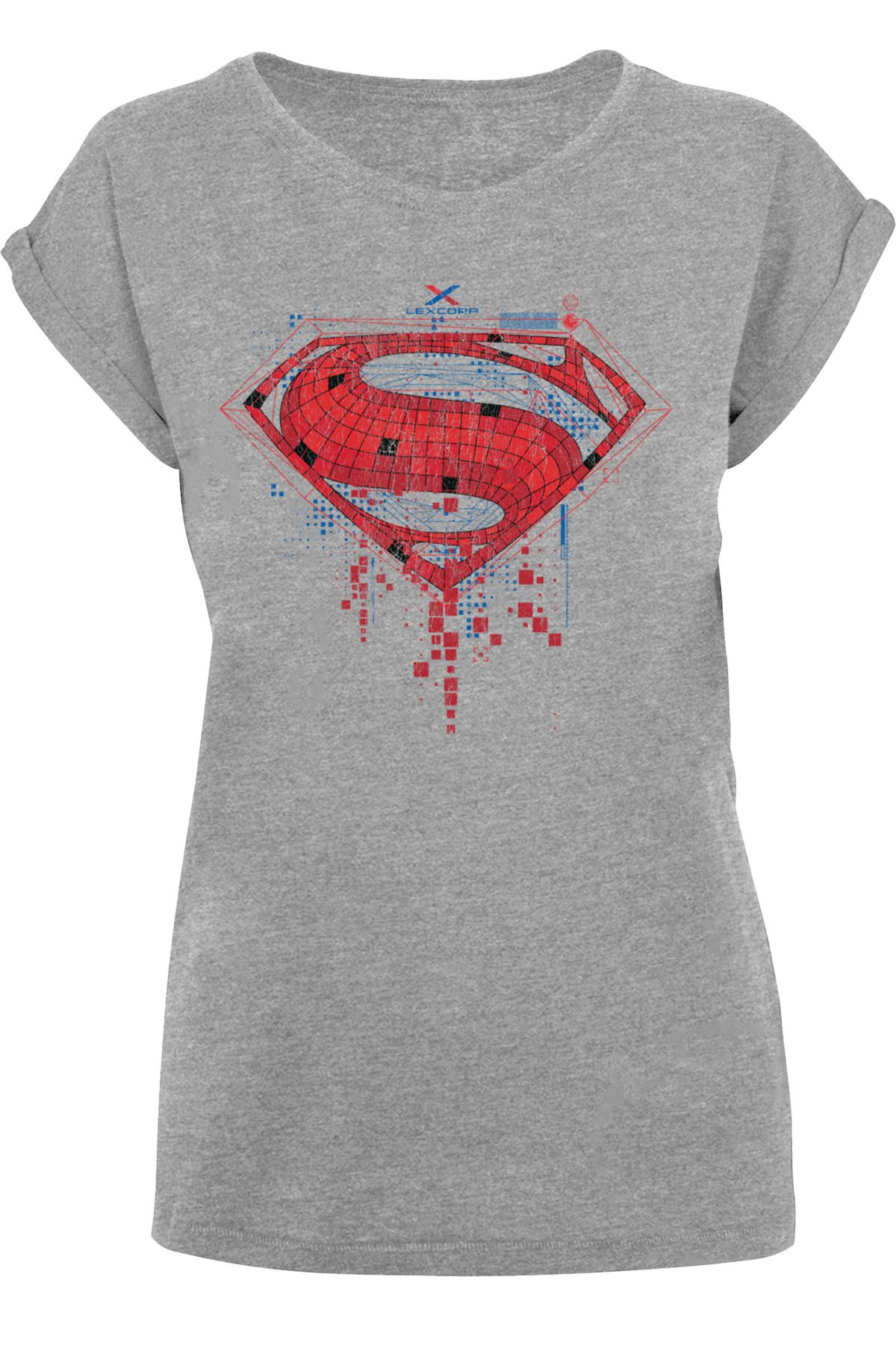 F4NT4STIC Superman - Geo Extended Trendyol Logo-WHT Comics Ladies Shoulder Tee DC Damen mit