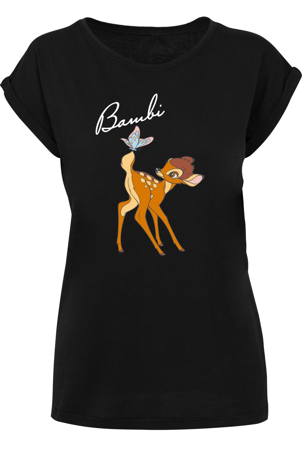 F4NT4STIC Damen Disney Bambi Butterfly Damen-T-Shirt Schulter verlängerter - mit Trendyol Tail-GRY mit