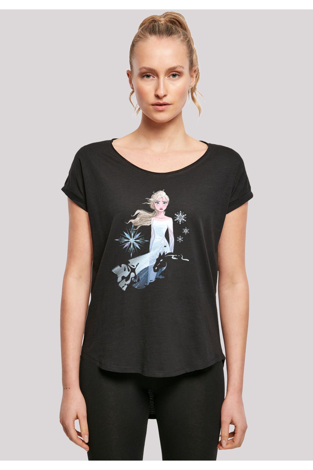F4NT4STIC-Damen Disney Frozen 2 Elsa Nokk Silhouette mit Ladies Long Slub Tee 3
