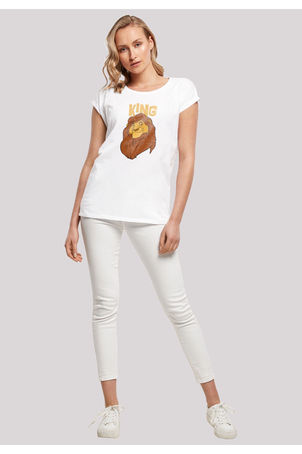 mit Damen Löwen Mufasa Damen-T-Shirt Disney der verlängerter mit Der Schulter F4NT4STIC King-WHT König Trendyol -
