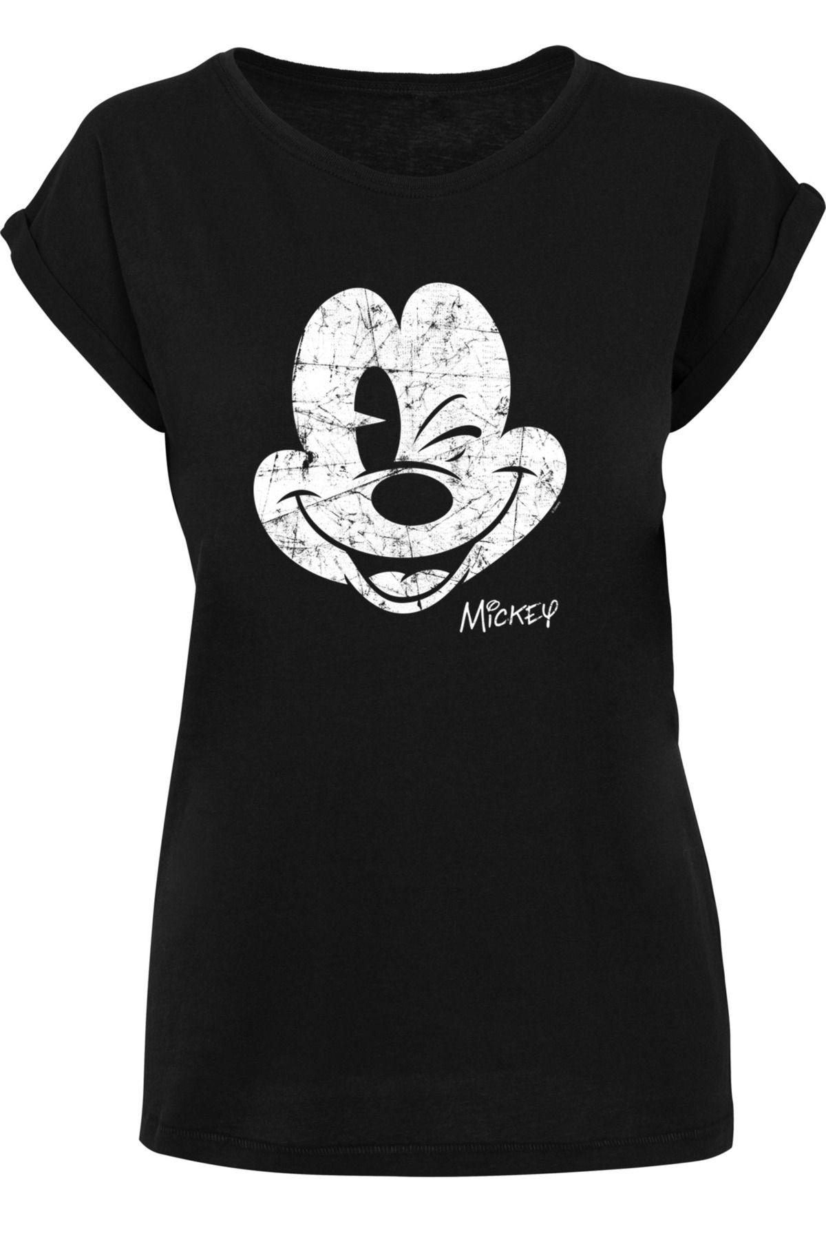 F4NT4STIC Damen Disney Mickey Mouse Since Beaten Face CHAR CADT mit Ladies  Extended Shoulder Tee - Trendyol