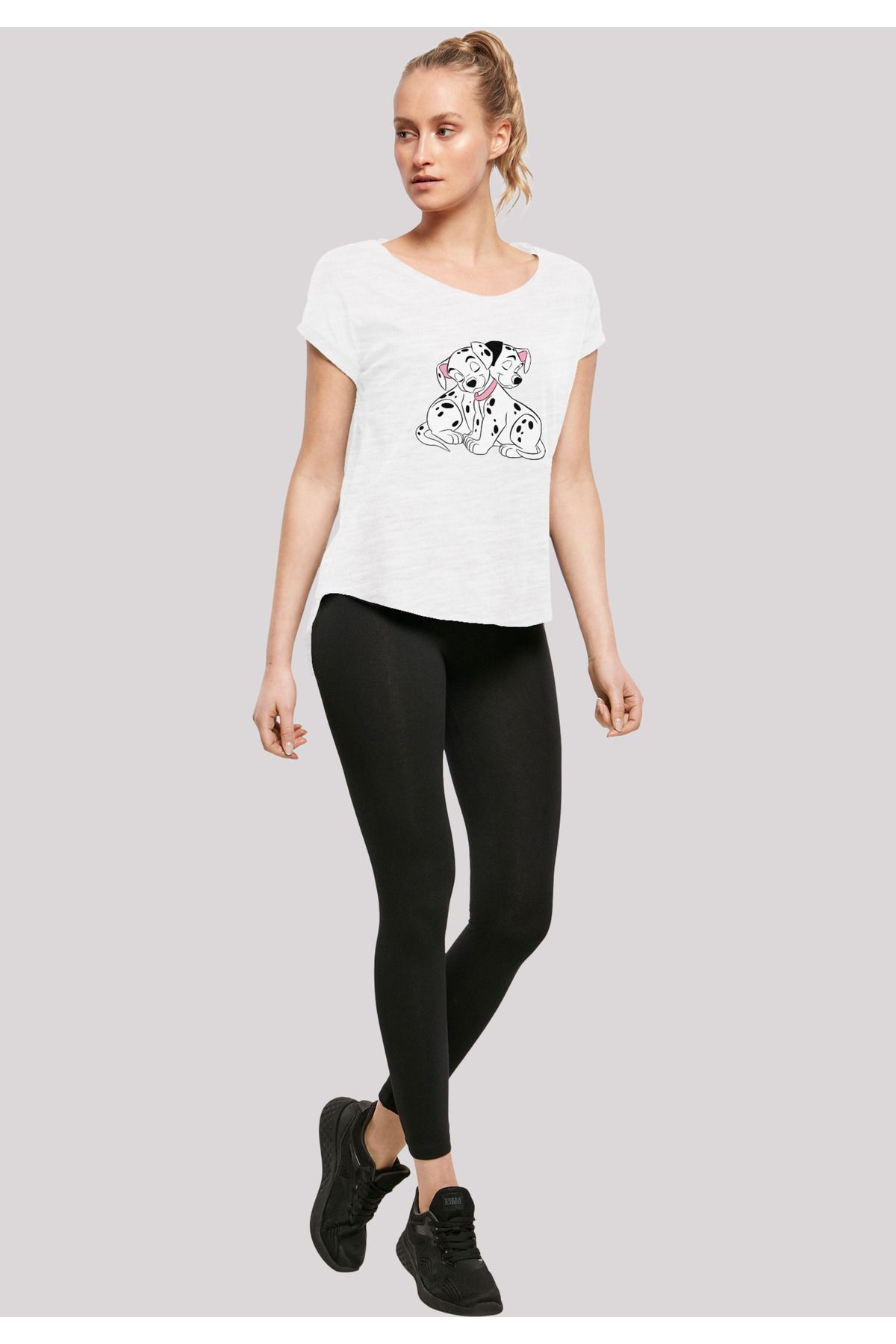 F4NT4STIC Damen Disney 101 Dalmatiner Puppy Love -WHT mit Ladies Long Slub  Tee - Trendyol