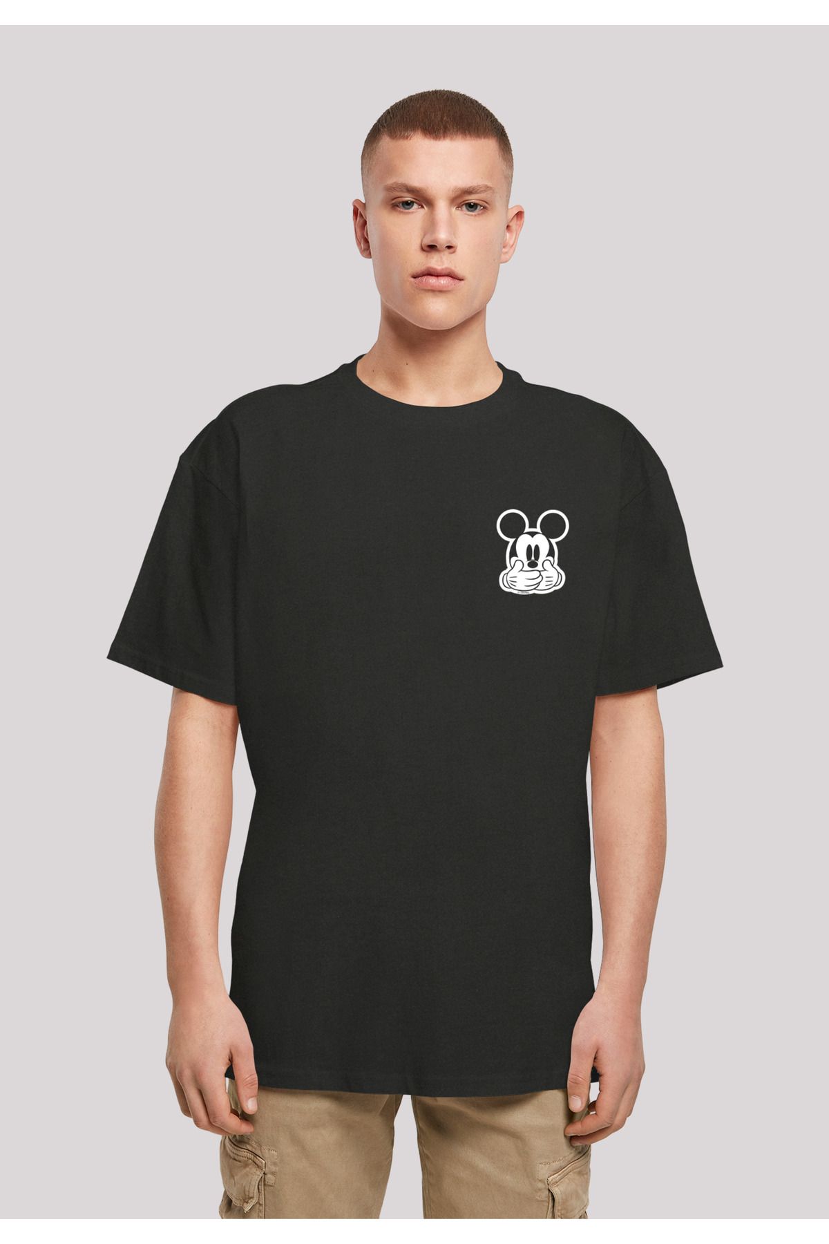 F4NT4STIC Herren Disney Mickey Oversize-T-Shirt Mouse Speak - Trendyol Print -BLK mit schwerem Pocket Don\'t